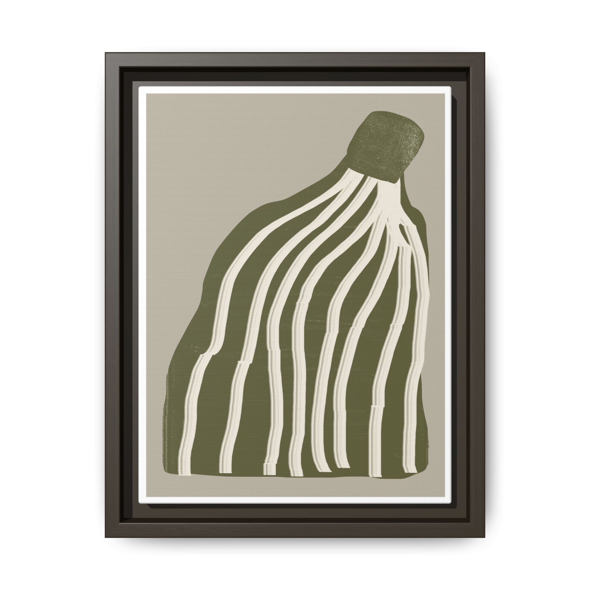 Olive Cascade Curves - Framed