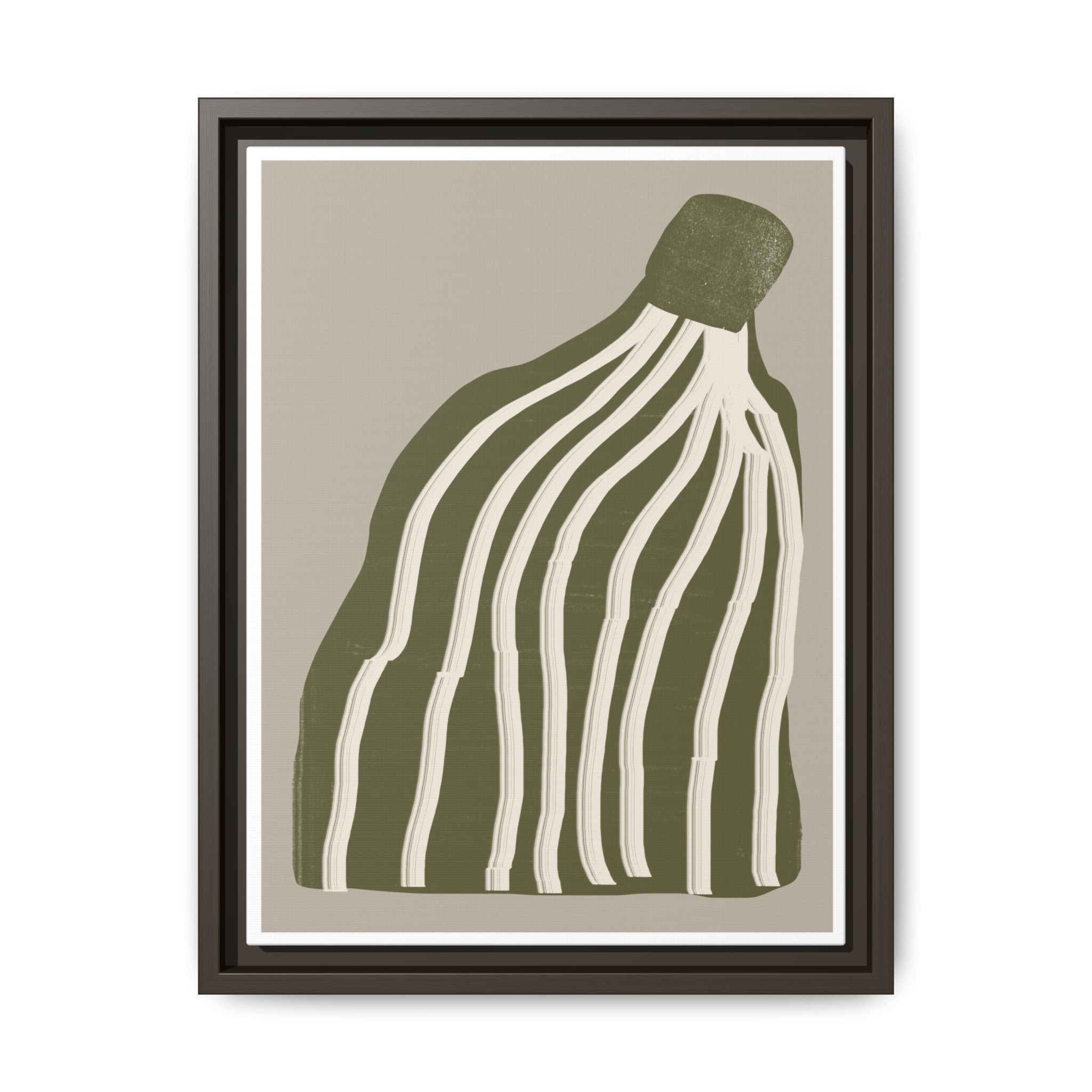 Olive Cascade Curves - Framed