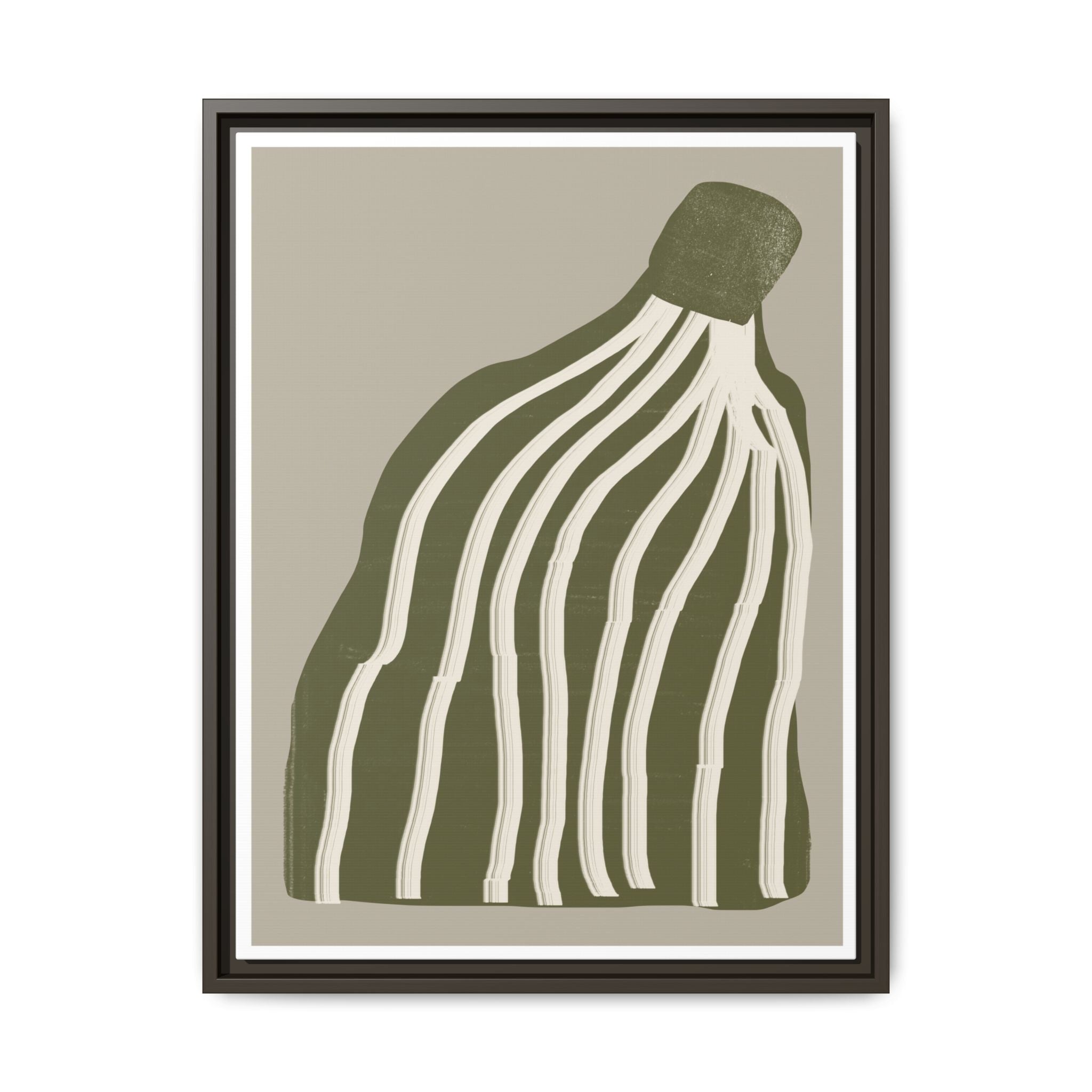 Olive Cascade Curves - Framed