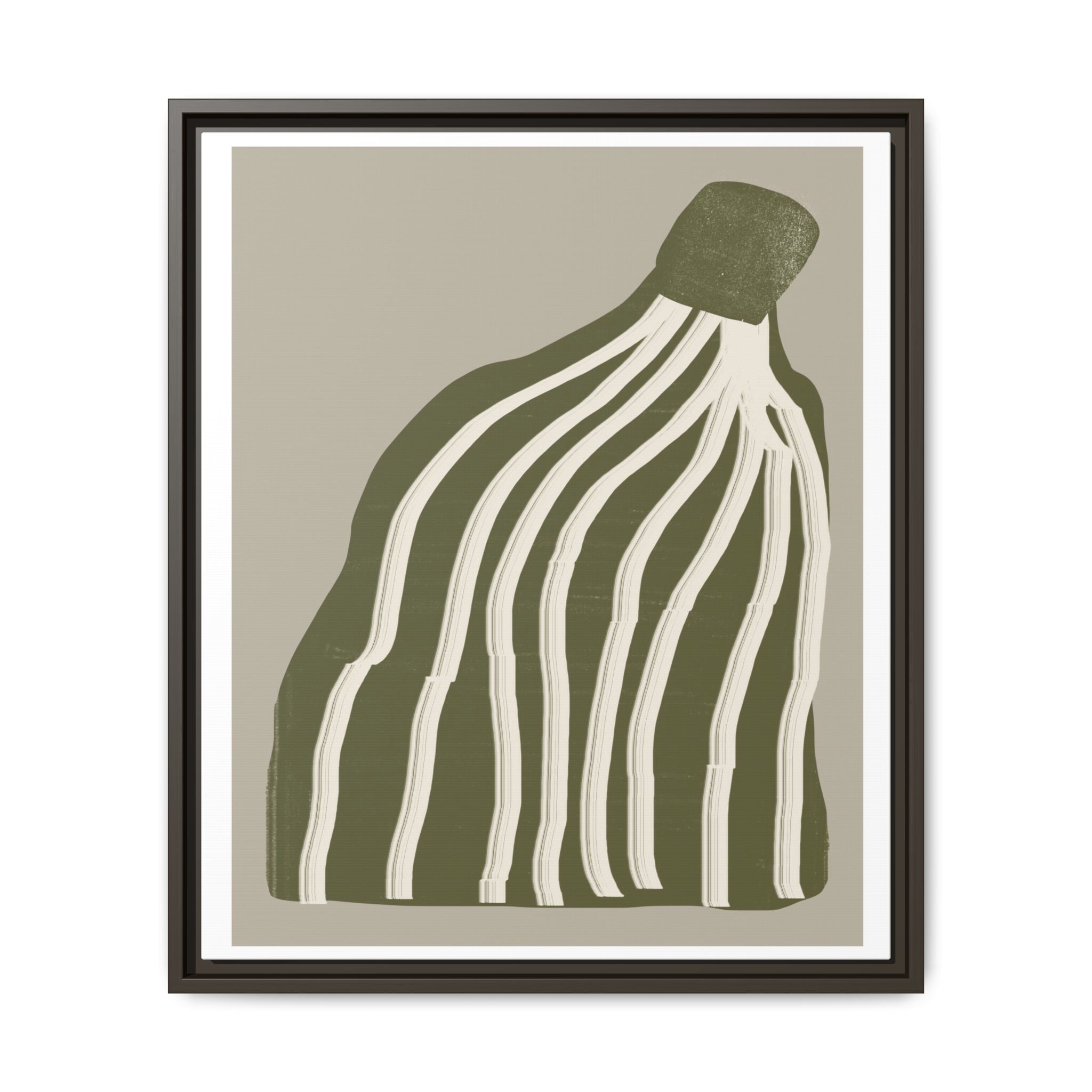 Olive Cascade Curves - Framed
