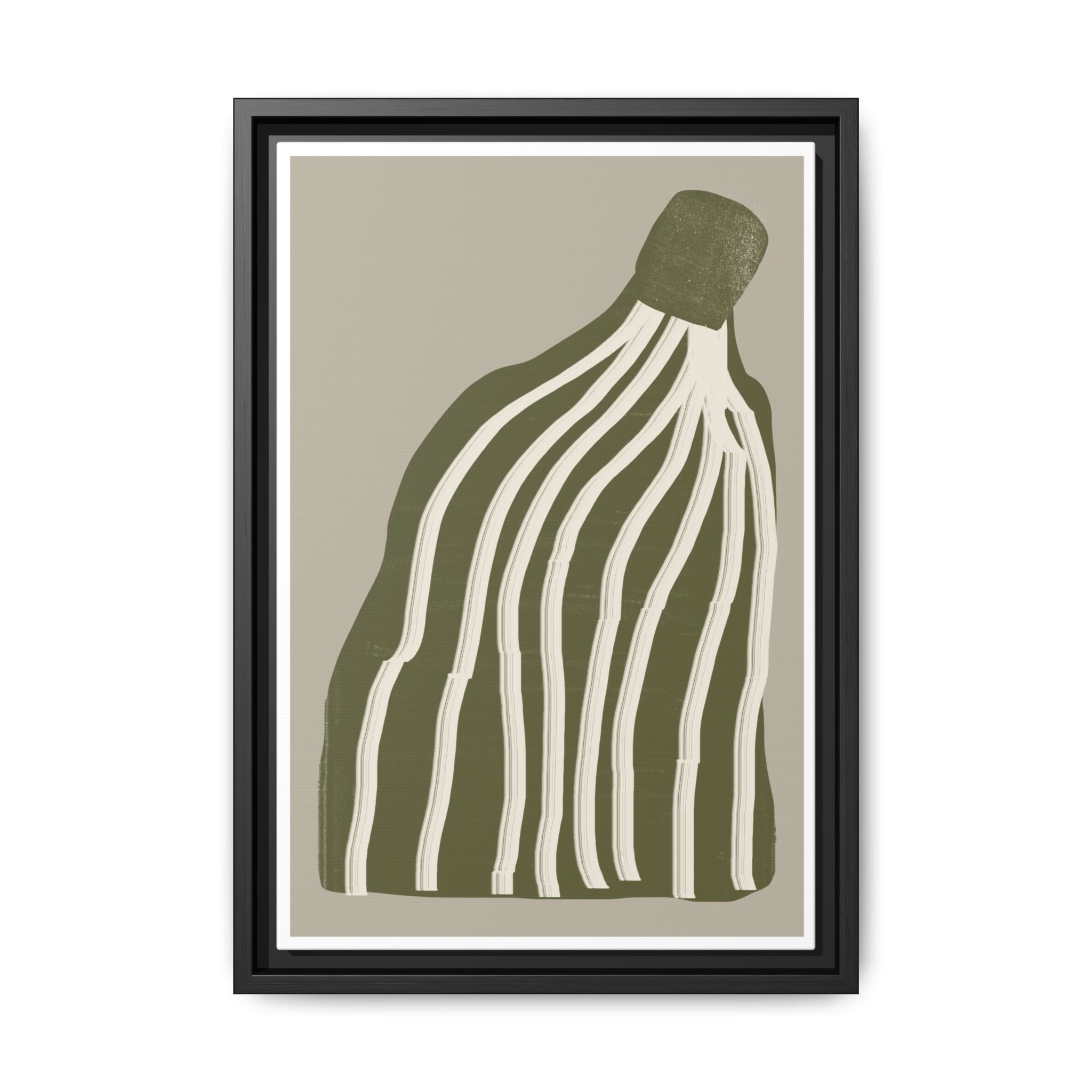 Olive Cascade Curves - Framed