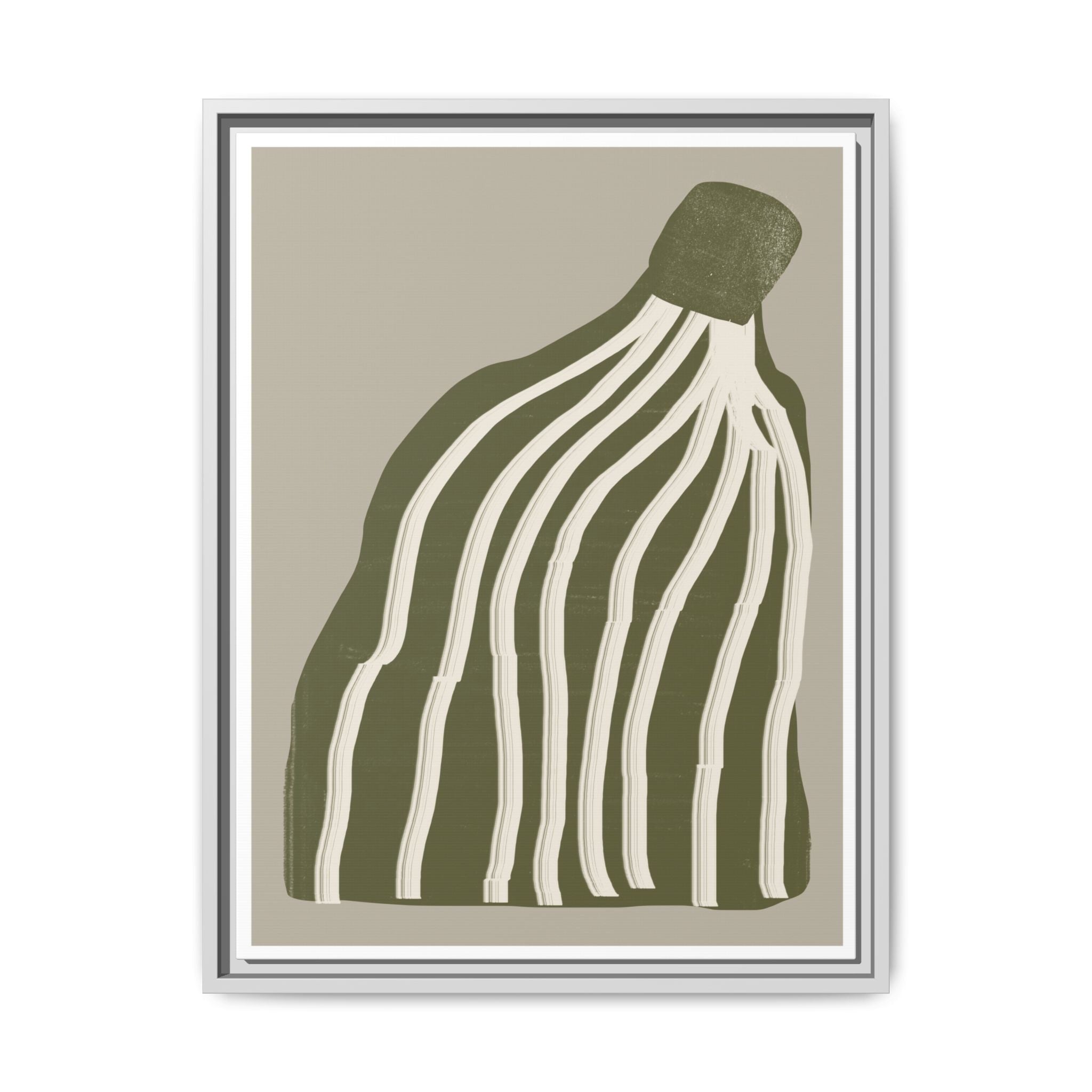 Olive Cascade Curves - Framed