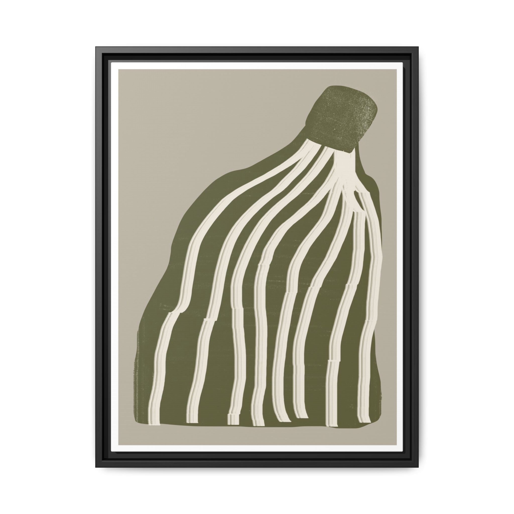 Olive Cascade Curves - Framed