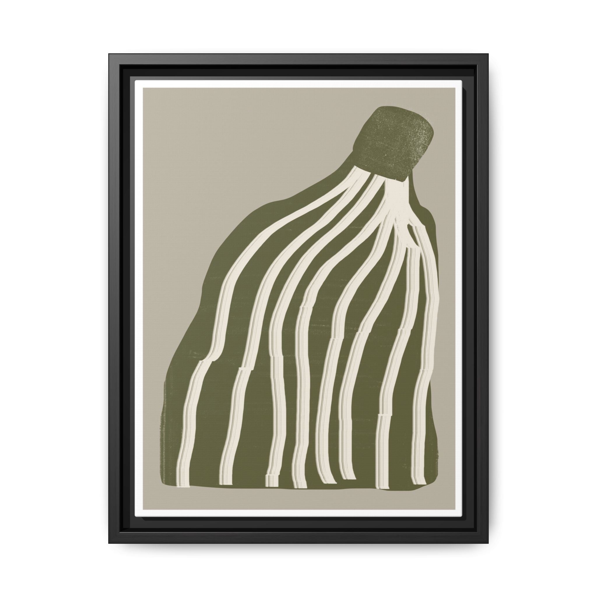 Olive Cascade Curves - Framed