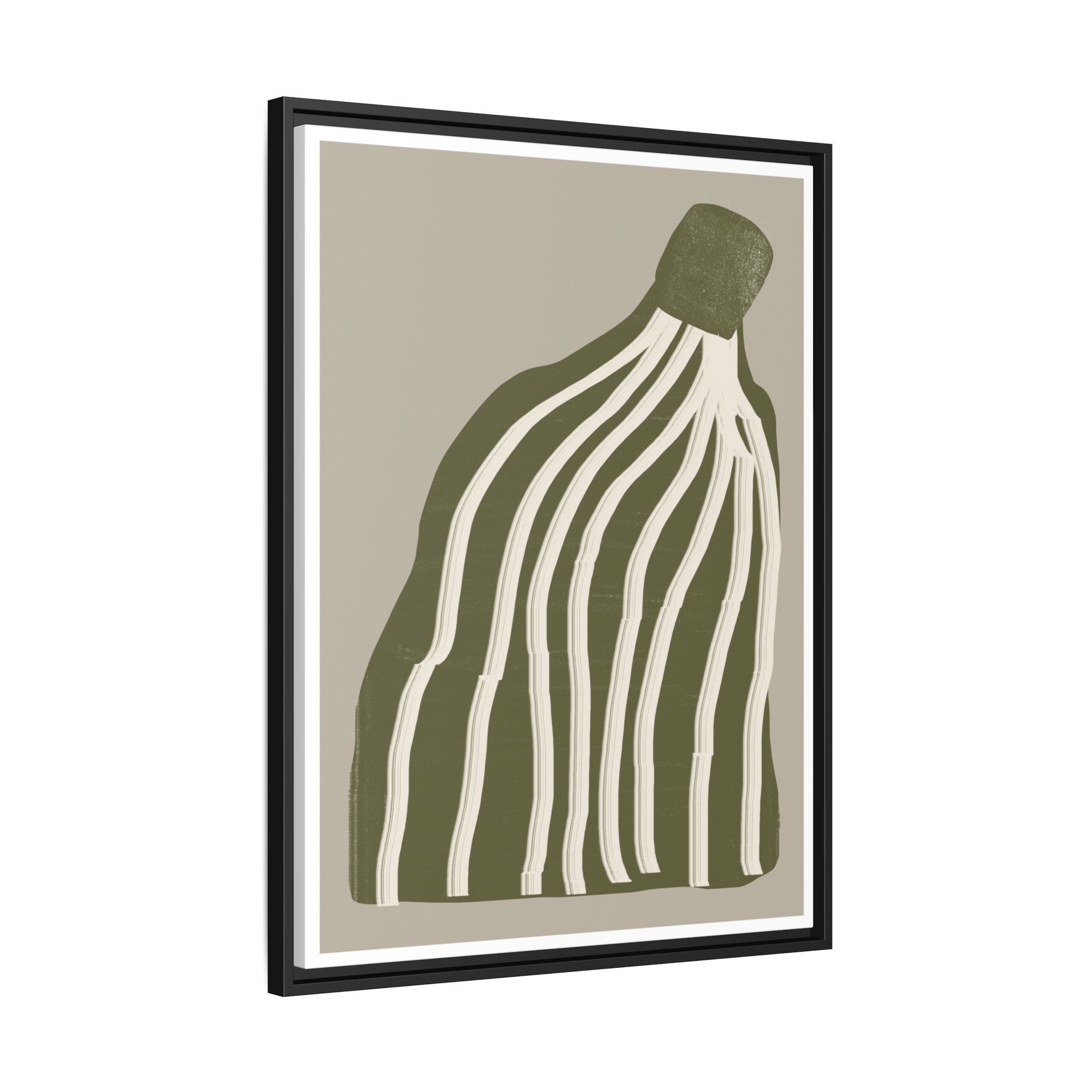 Olive Cascade Curves - Framed
