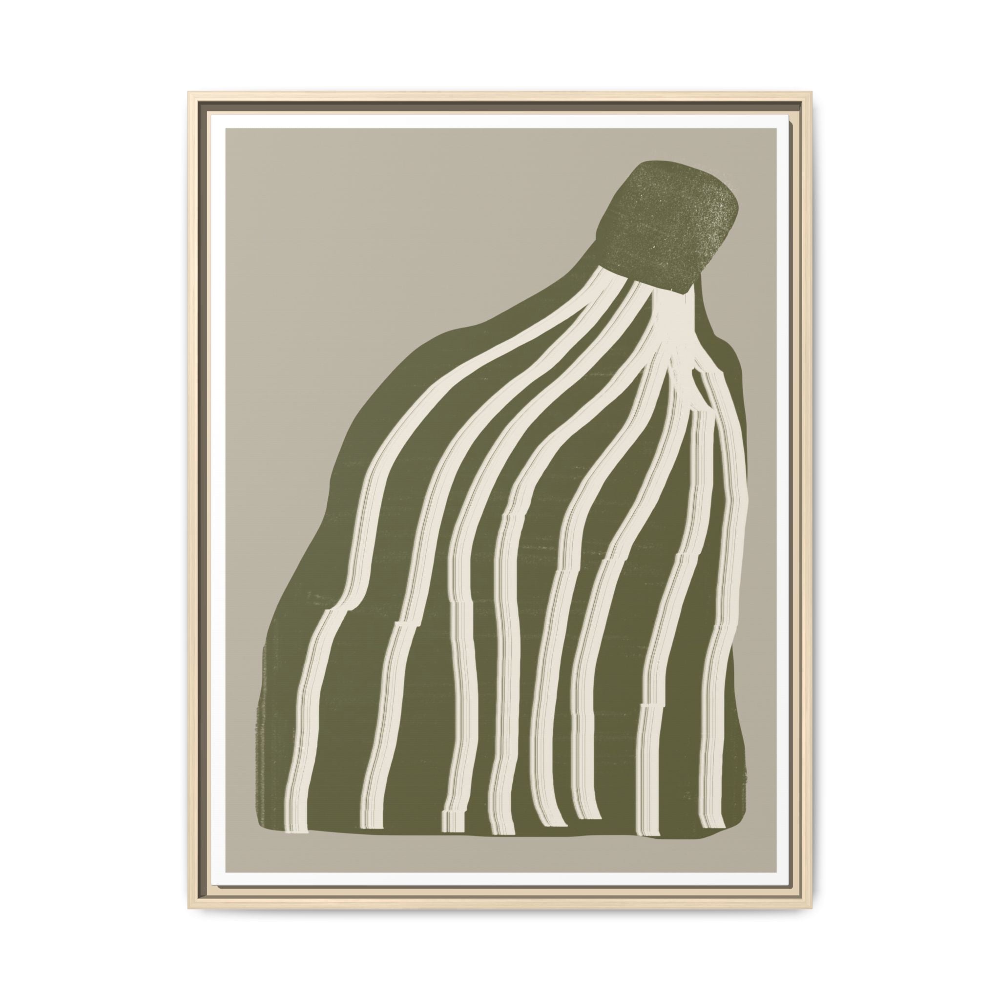 Olive Cascade Curves - Framed