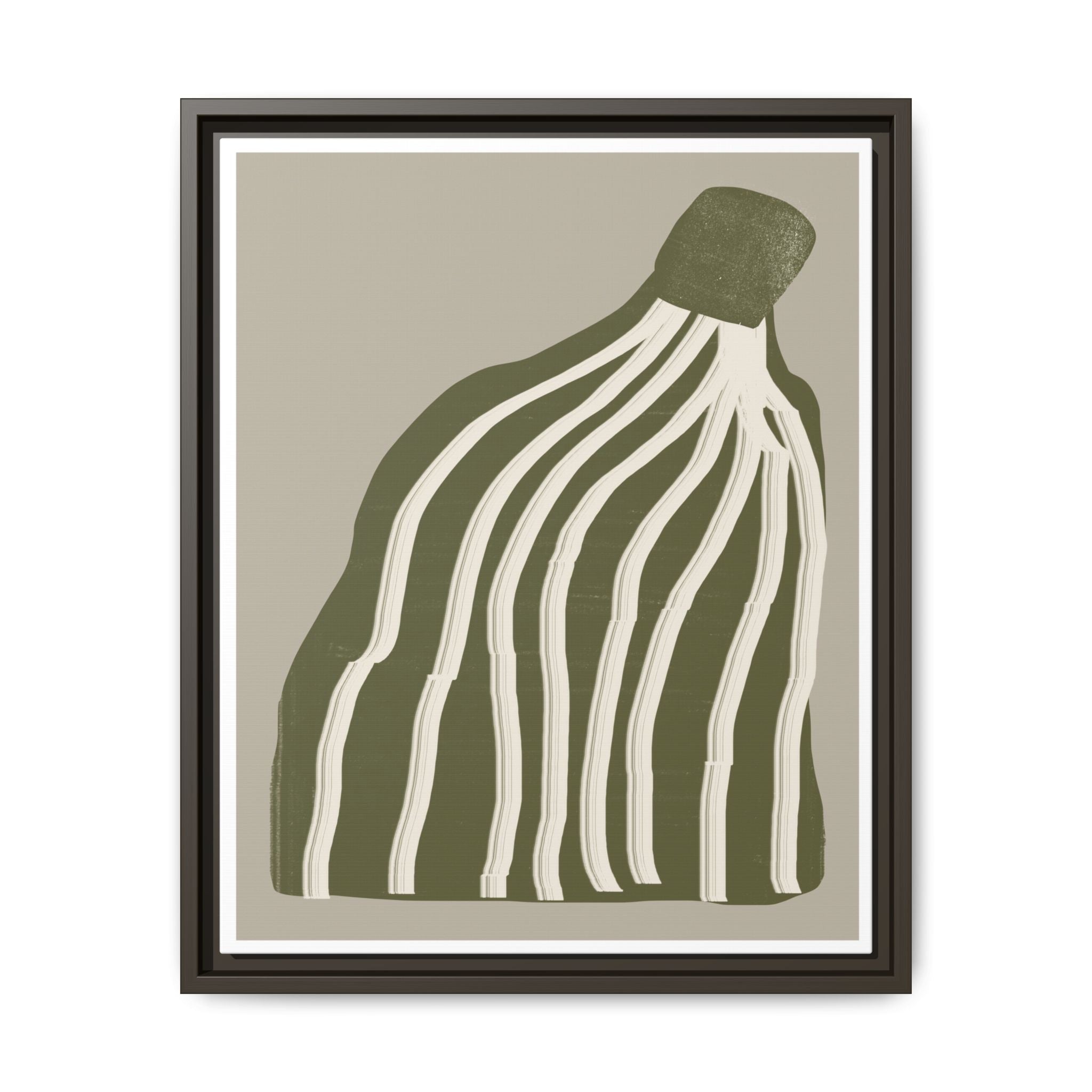 Olive Cascade Curves - Framed