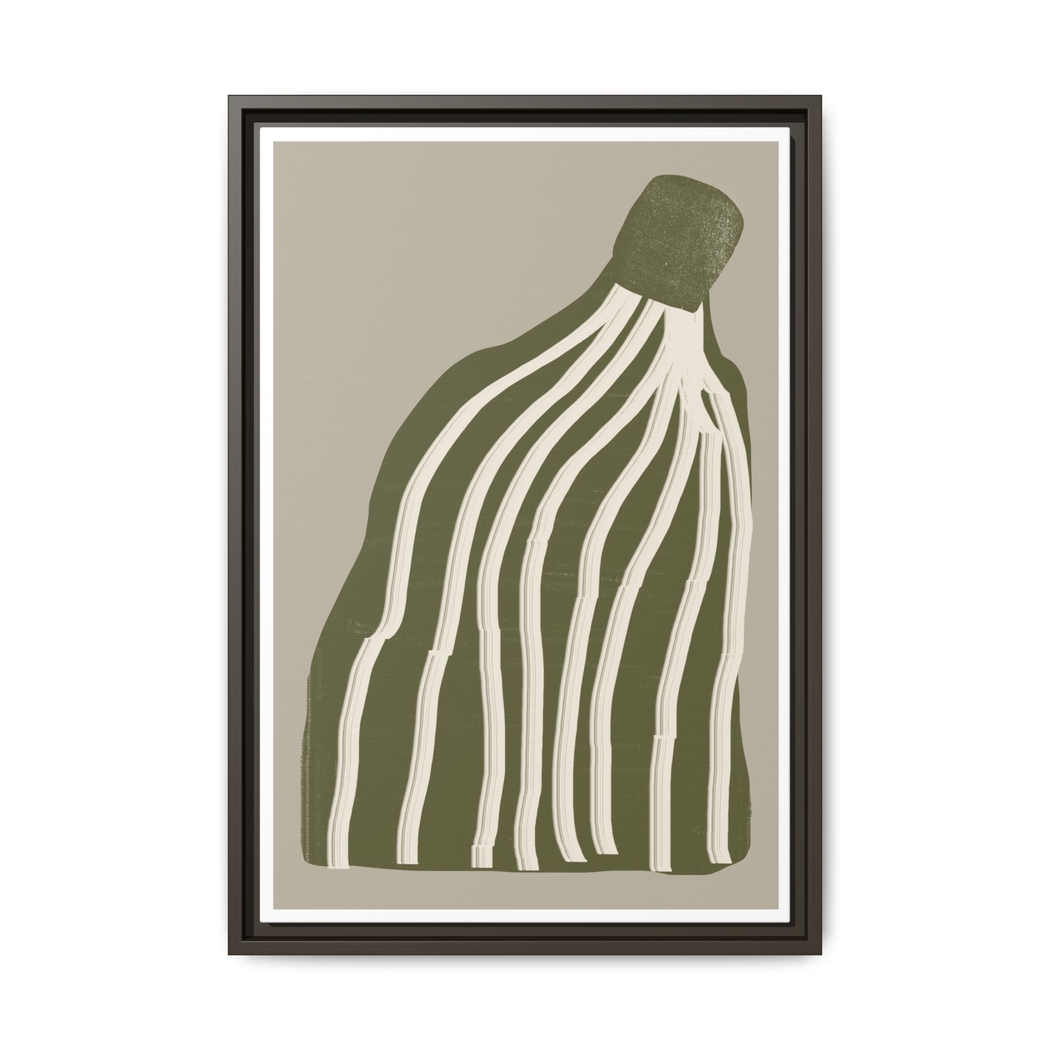 Olive Cascade Curves - Framed