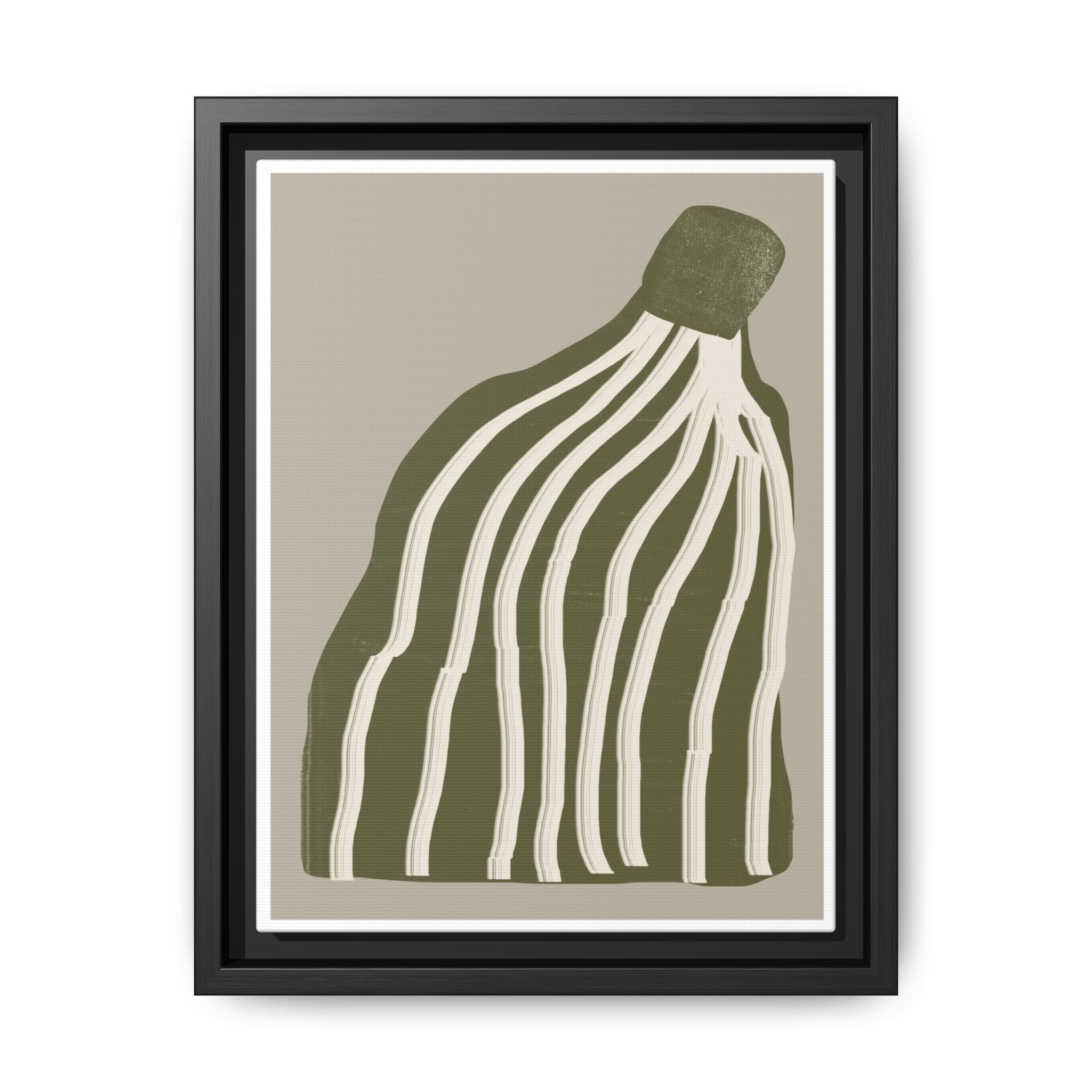 Olive Cascade Curves - Framed