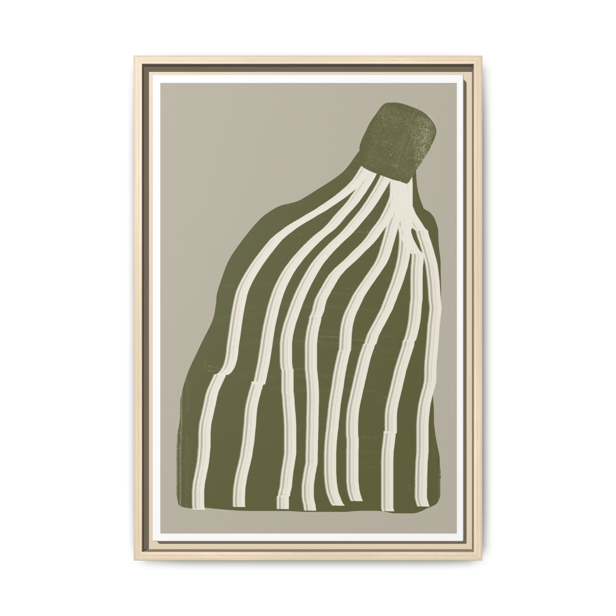 Olive Cascade Curves - Framed