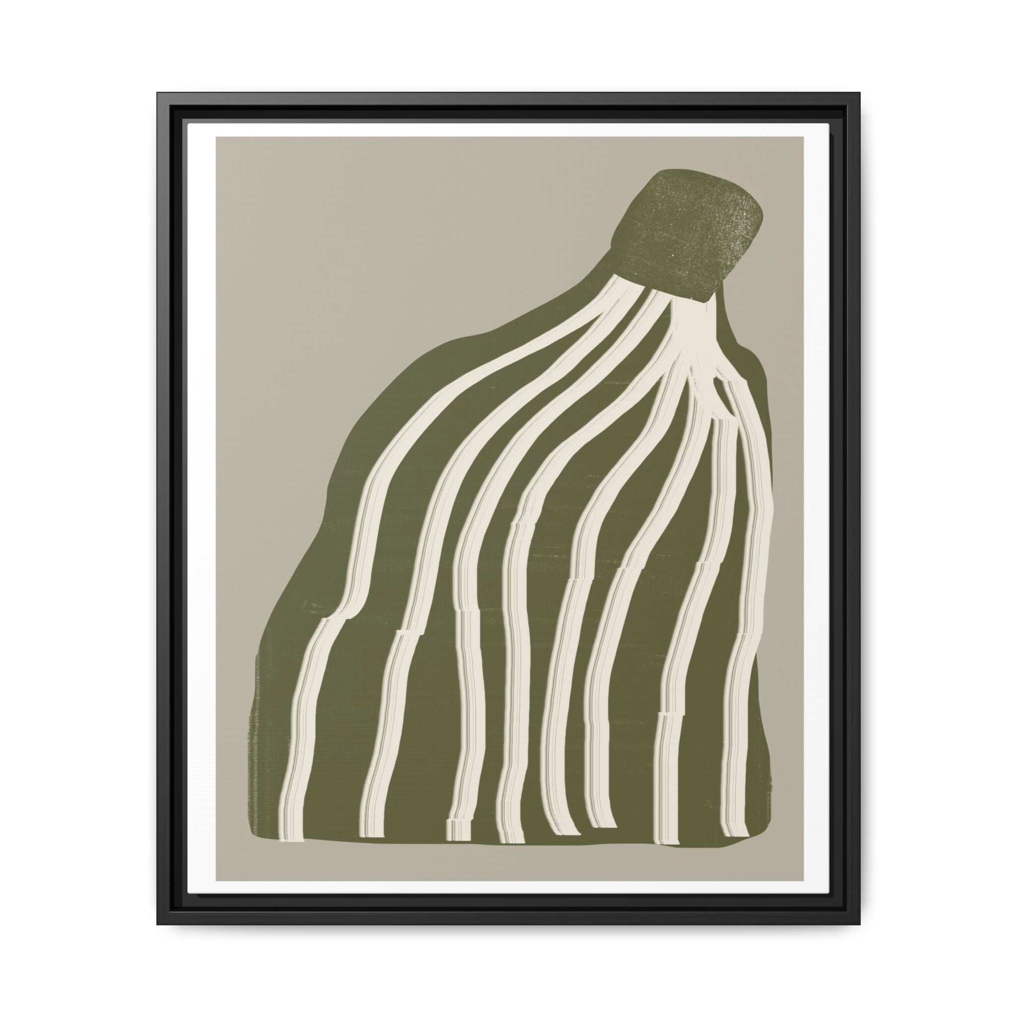 Olive Cascade Curves - Framed