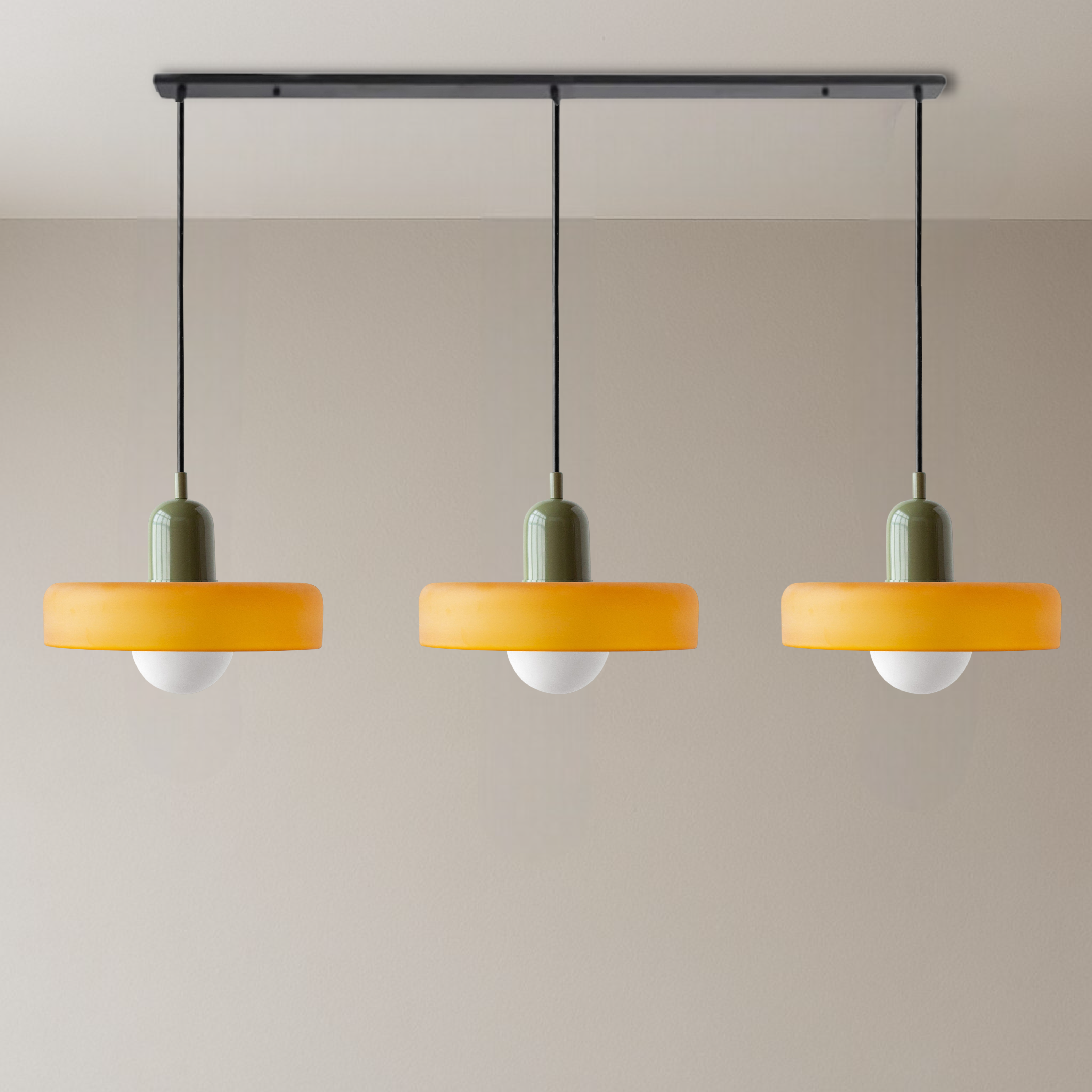 3 Head Bauhaus Colored Glass Pendant Light