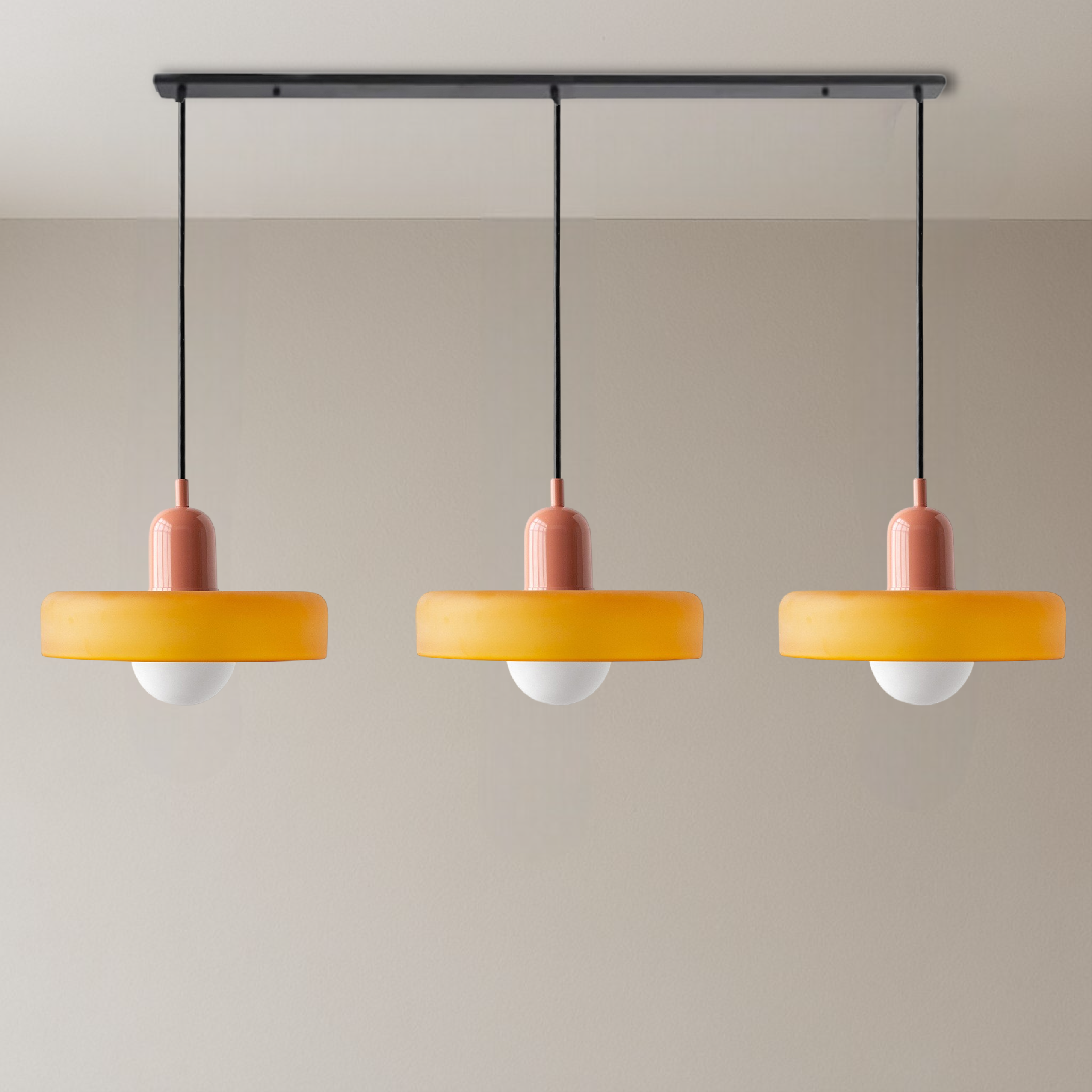 3 Head Bauhaus Colored Glass Pendant Light