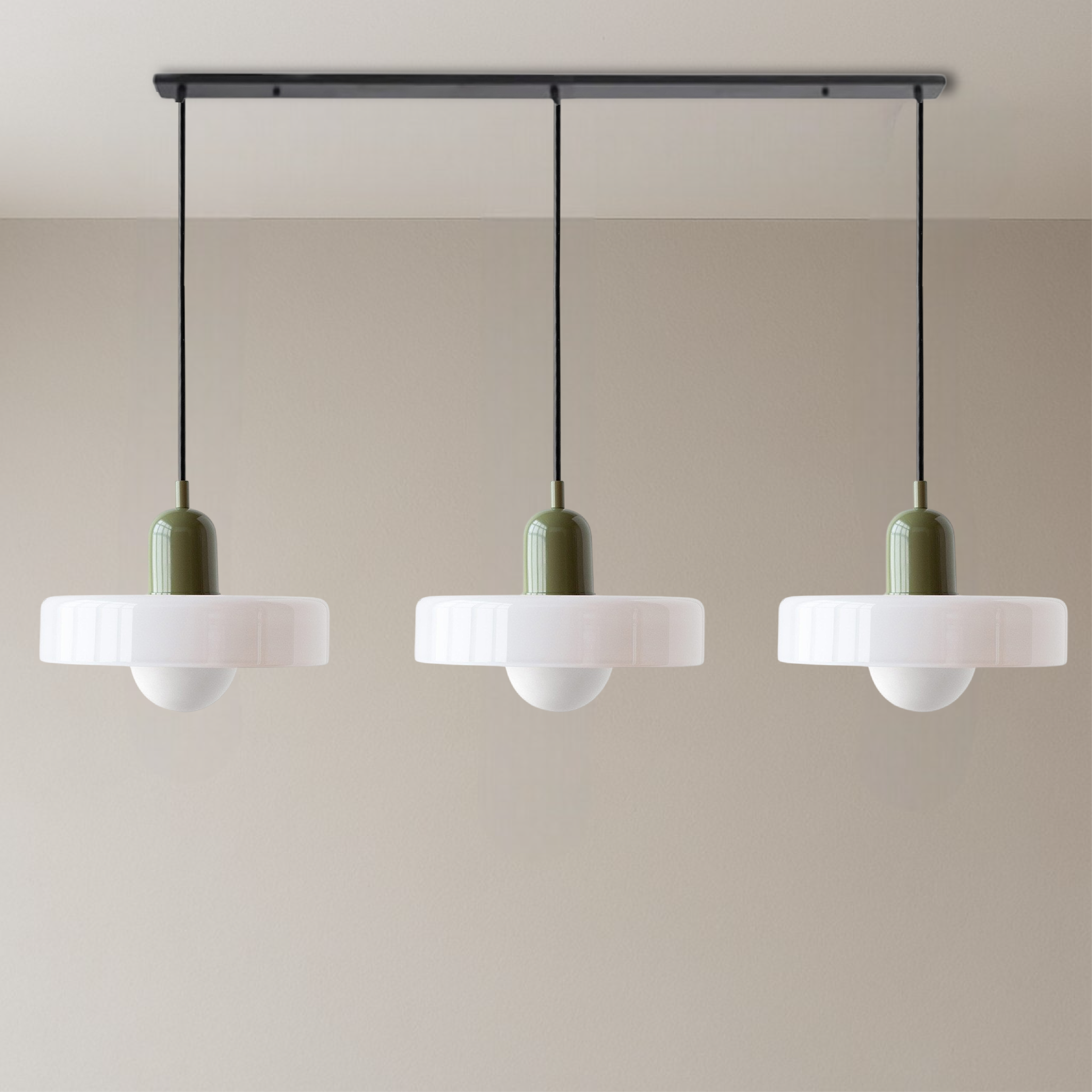 3 Head Bauhaus Colored Glass Pendant Light