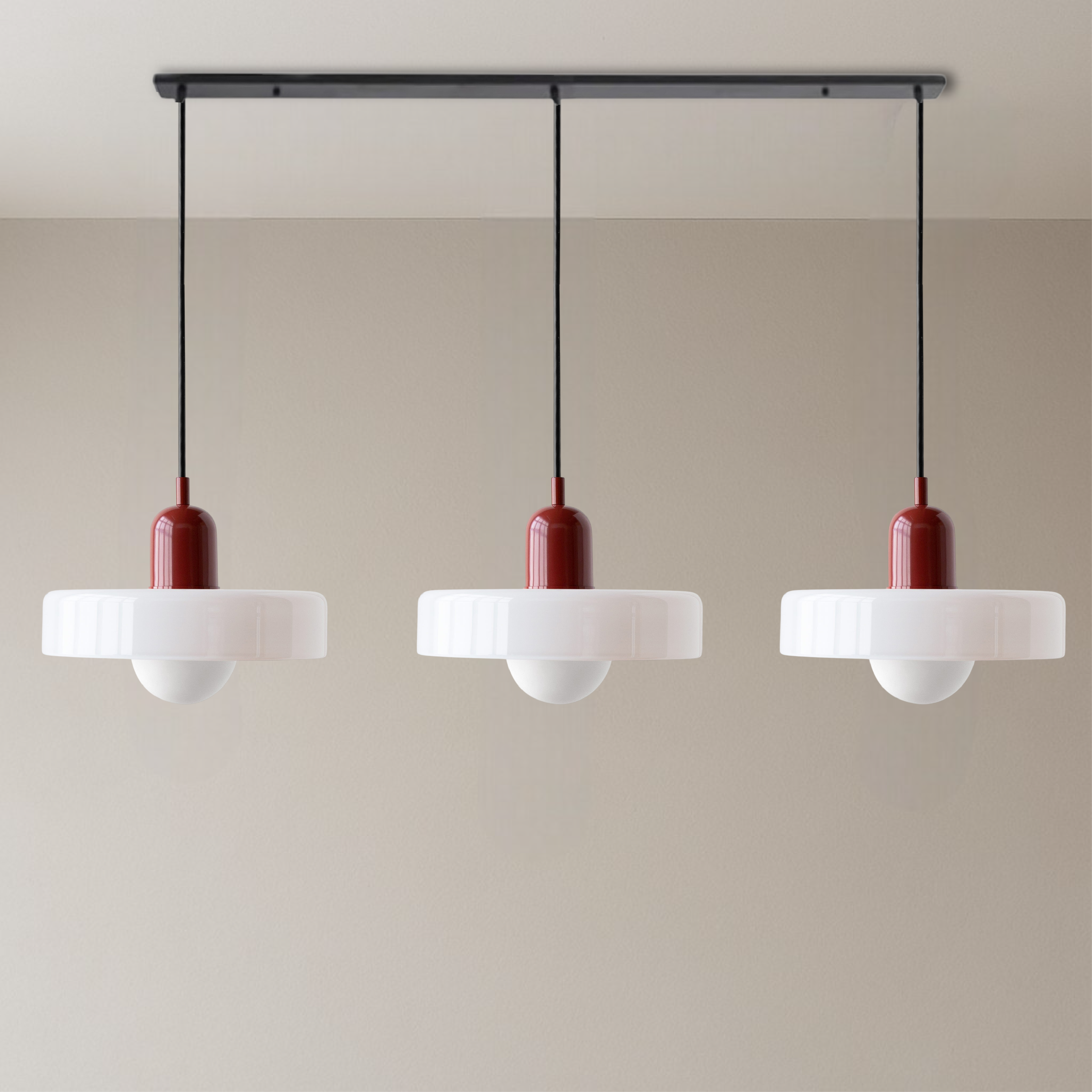 3 Head Bauhaus Colored Glass Pendant Light