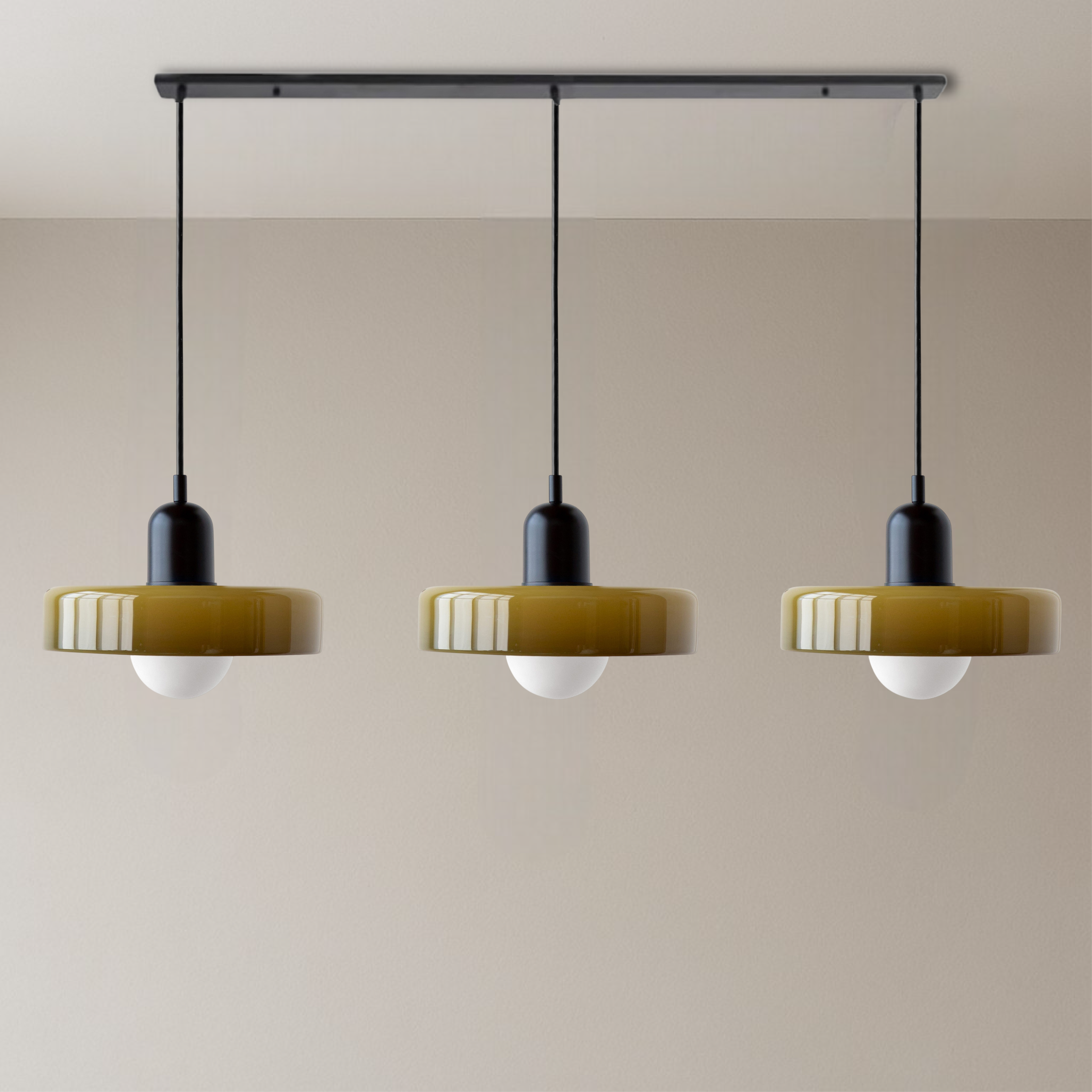 3 Head Bauhaus Colored Glass Pendant Light