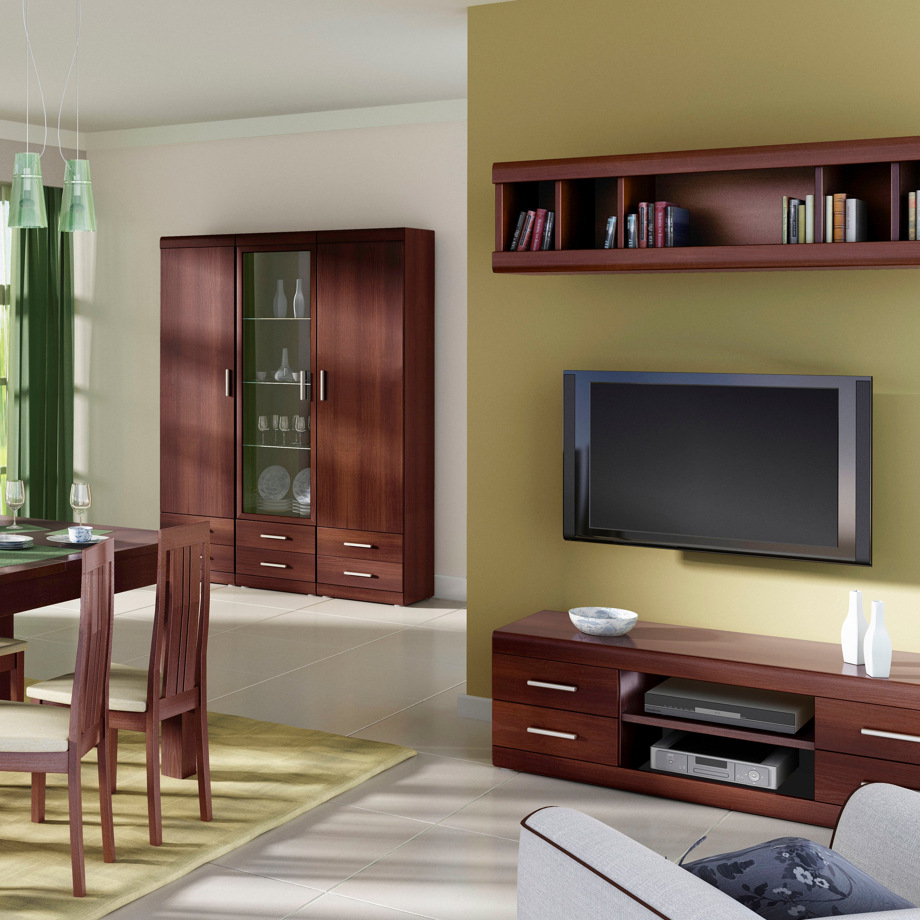 Imperial Tall 1 Door 2 Drawer Narrow Cabinet in Dark Mahogany Melamine