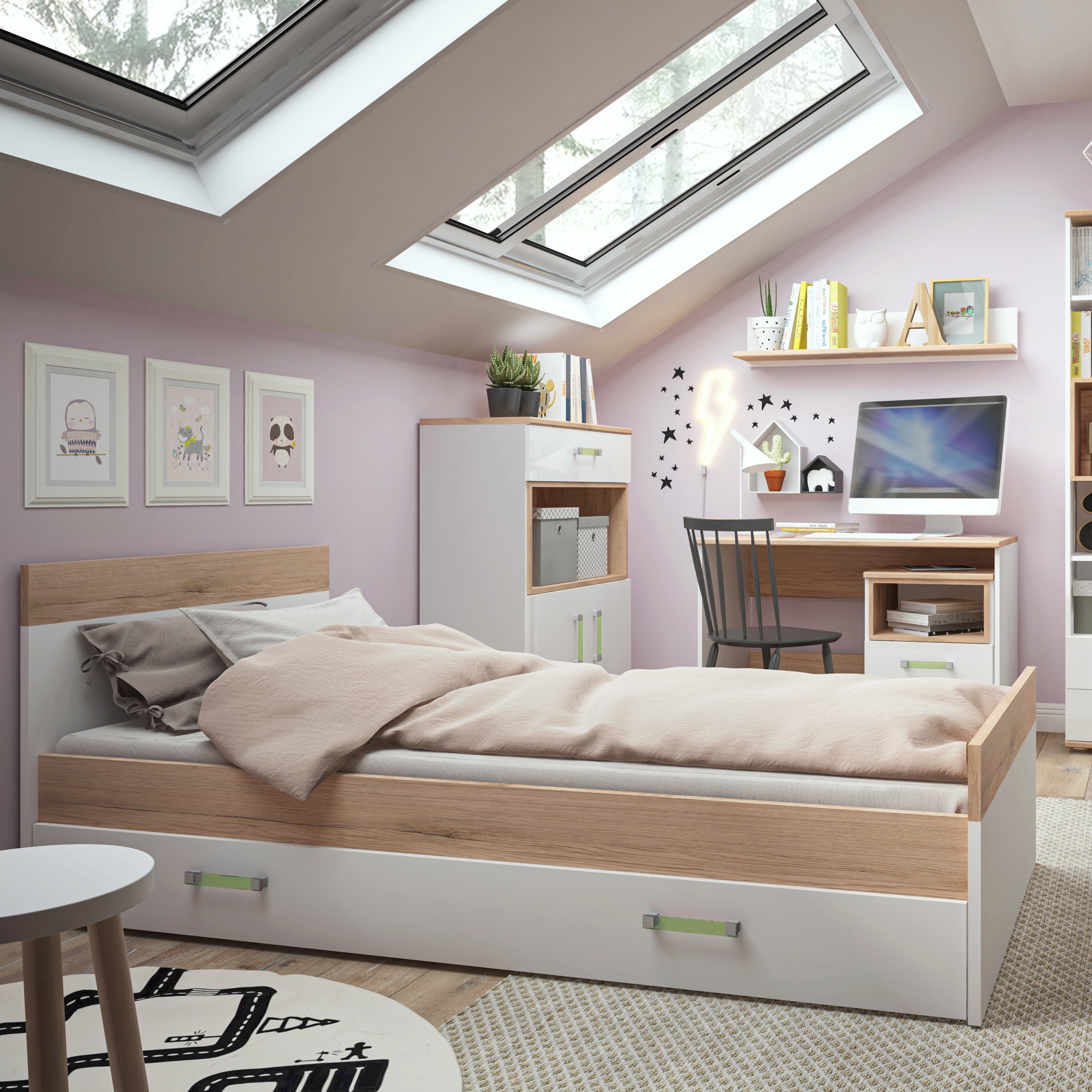 4KIDS 1 Drawer Bedside Cabinet with Lemon Handles