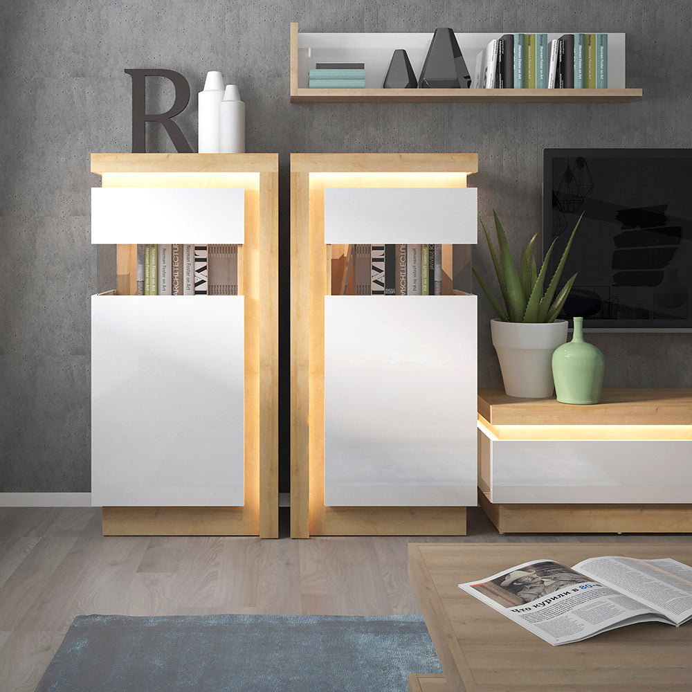 Lyon 2 Drawer TV Cabinet in Riviera Oak/White High Gloss