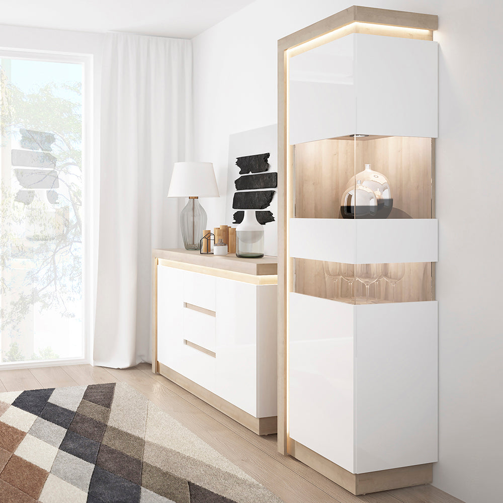 Lyon 2 Door 3 Drawer Sideboard in Riviera Oak/White High Gloss