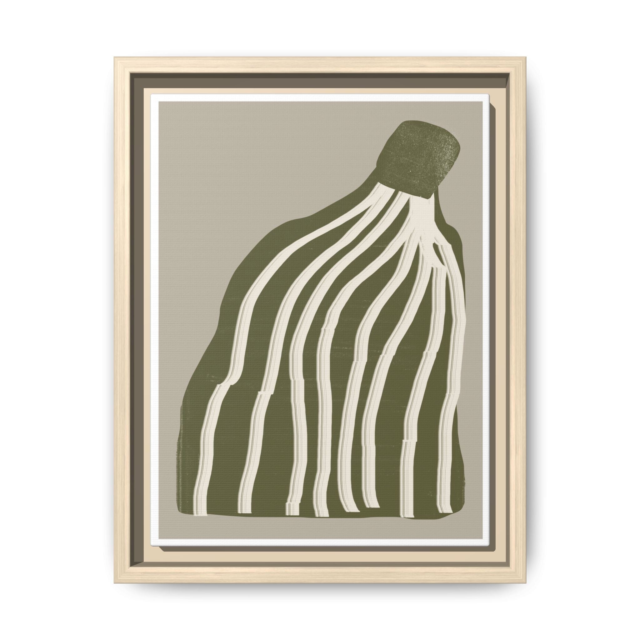 Olive Cascade Curves - Framed