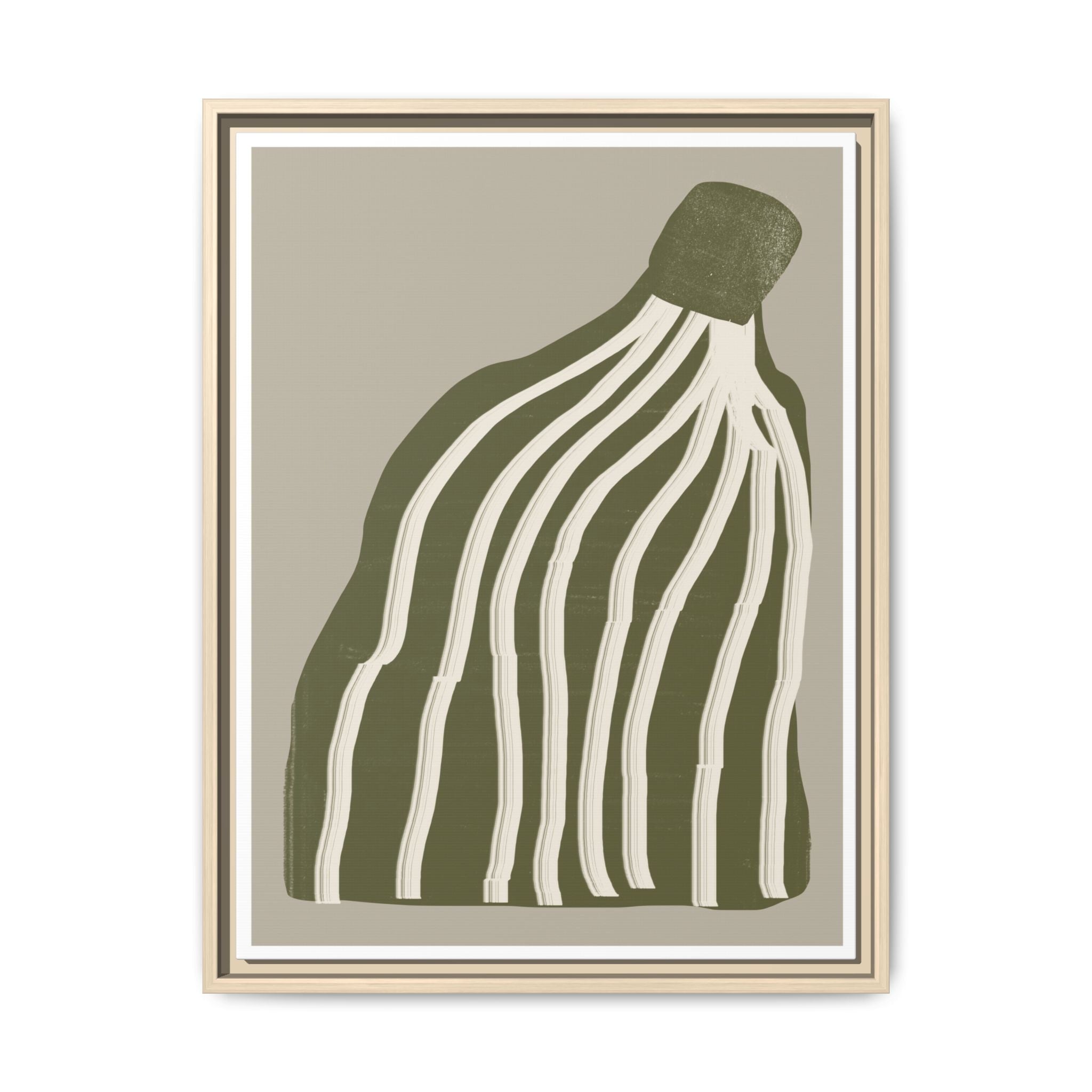 Olive Cascade Curves - Framed