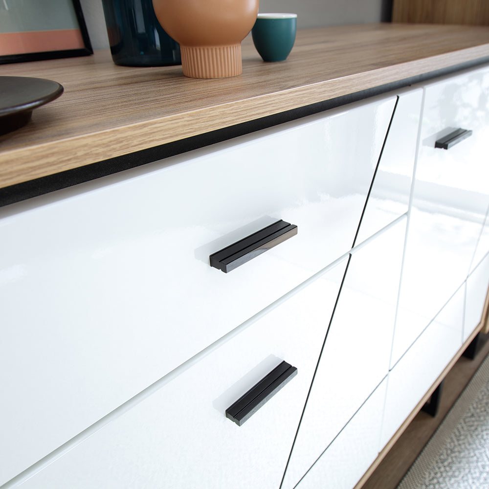 Brolo Tall Glazed Display Cabinet (RH) With the Walnut and Dark Panel Finish