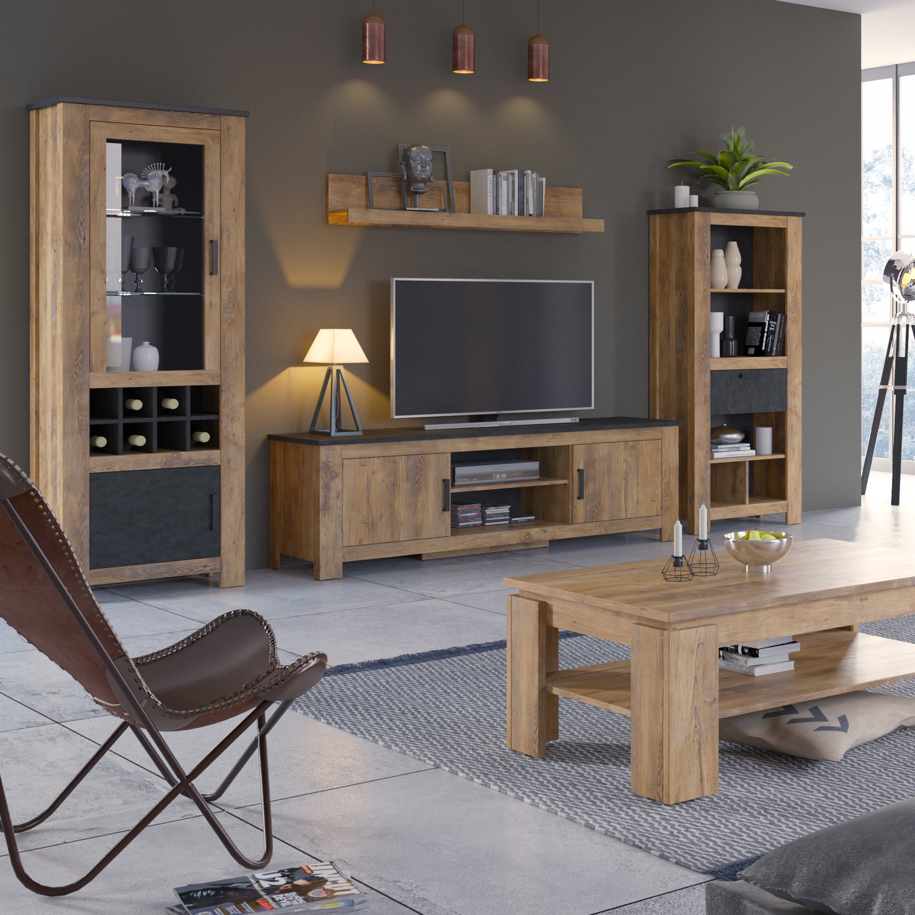 Rapallo Extending Dining Table 160-200cm in Chestnut and Matera Grey