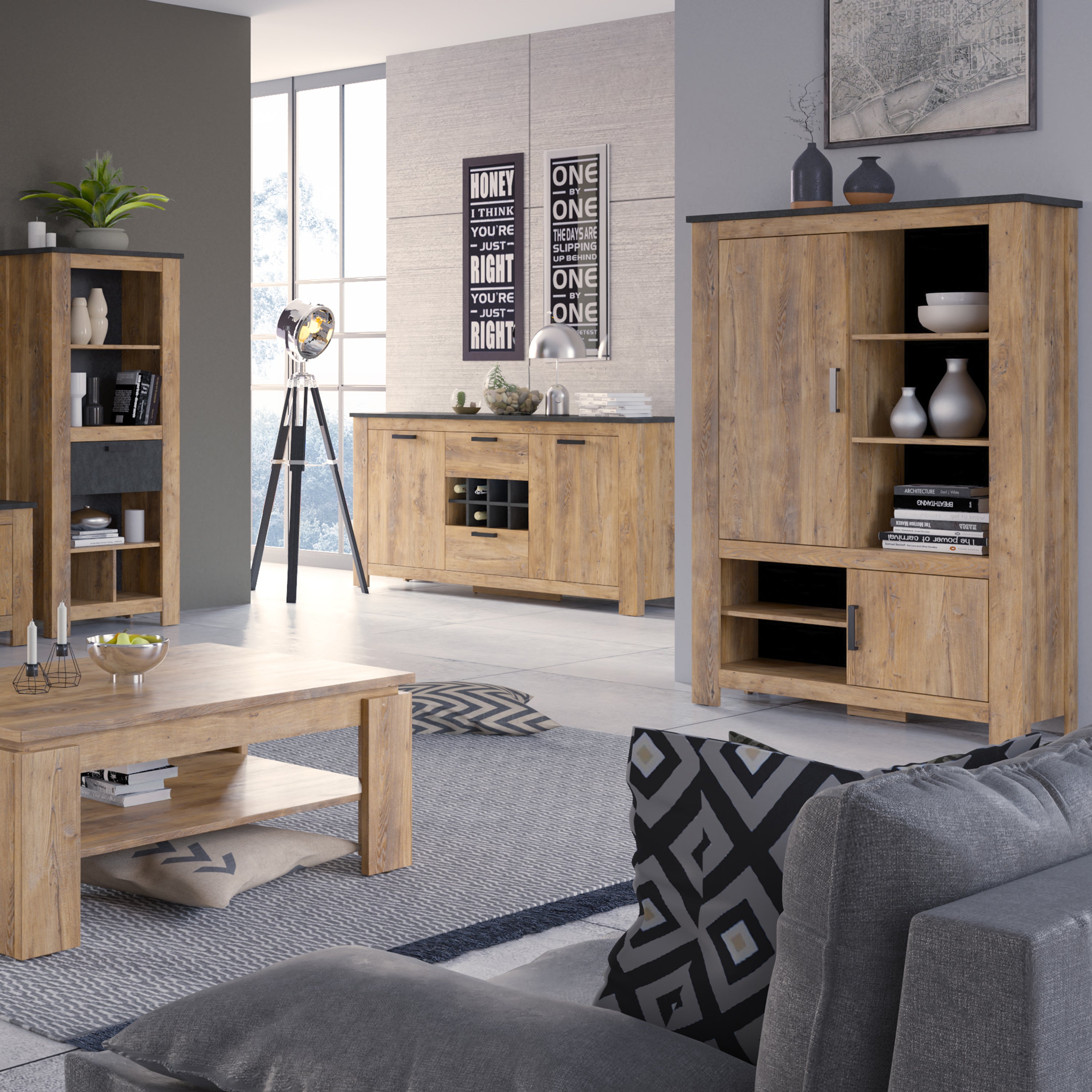 Rapallo Extending Dining Table 160-200cm in Chestnut and Matera Grey