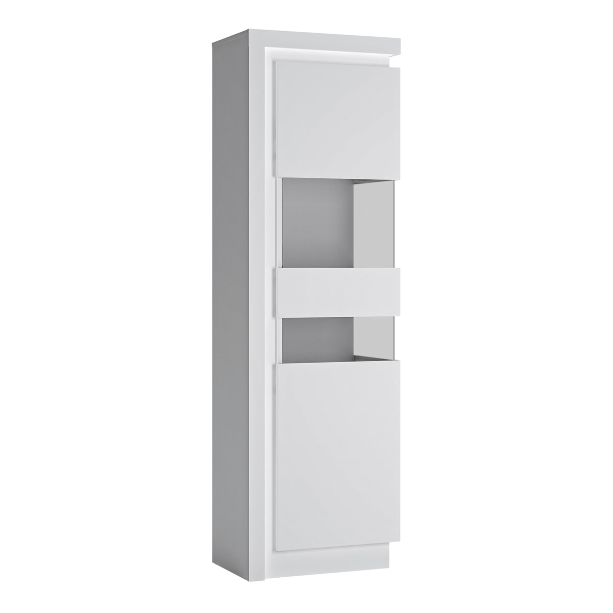 Narrow Display Rack Lyon Tall Narrow Display Cabinet (RHD) (including LED lighting) in Whi ...