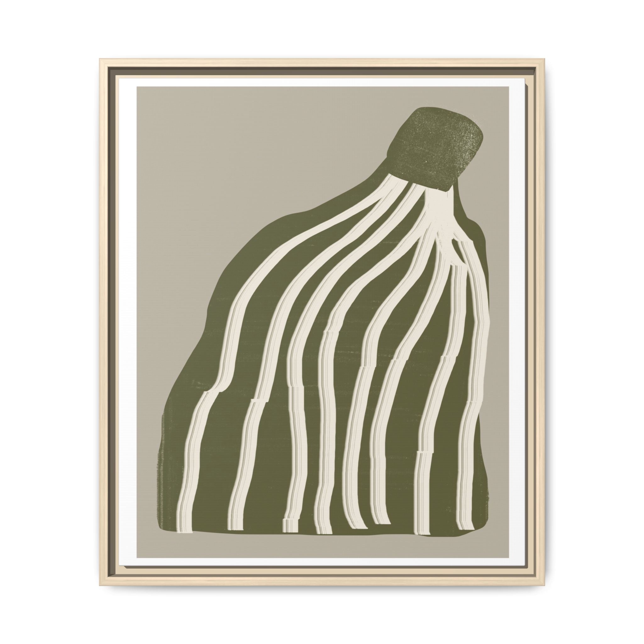 Olive Cascade Curves - Framed