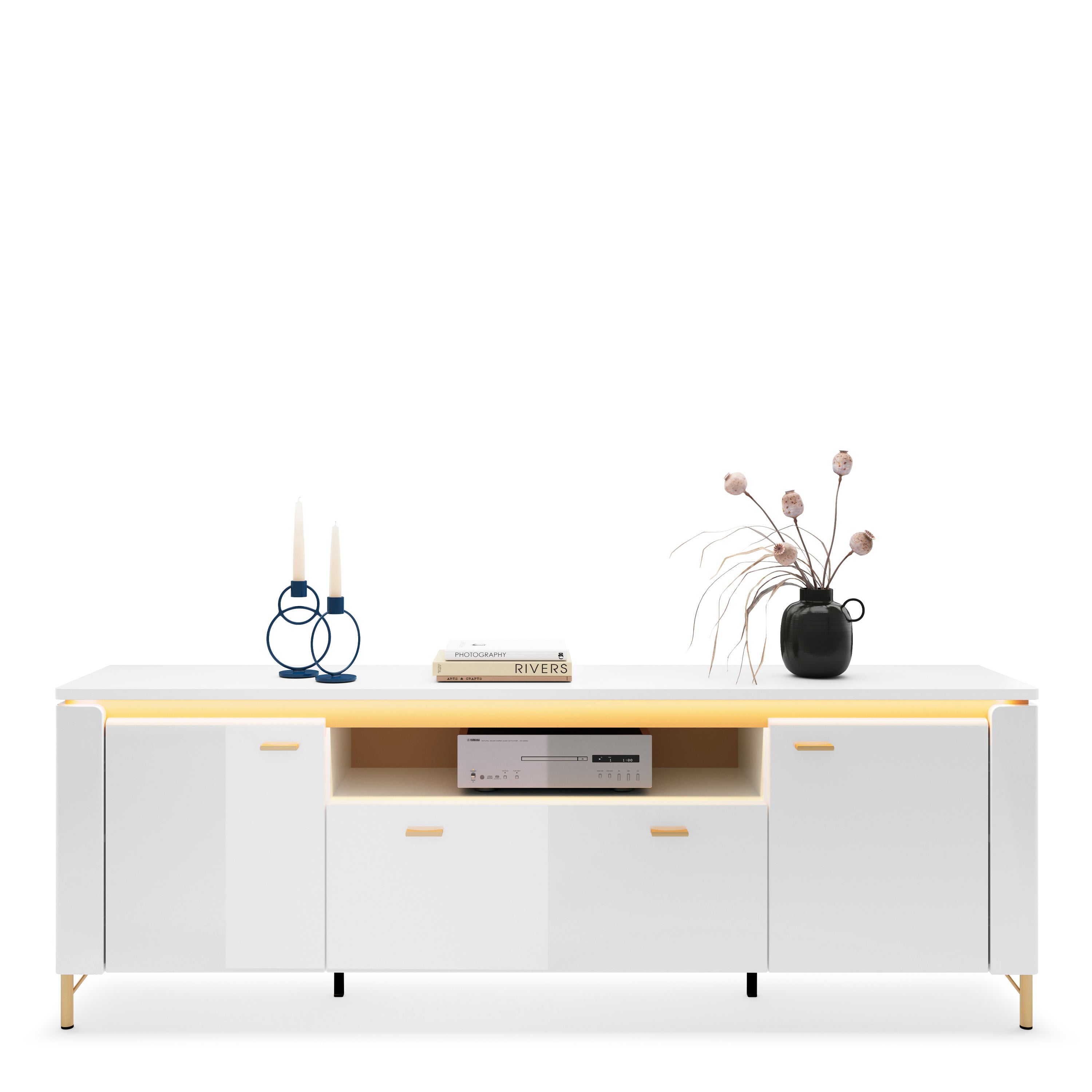 Lazio TV Cabinet 2 Door 1 Drawer in Alpine White/White Gloss