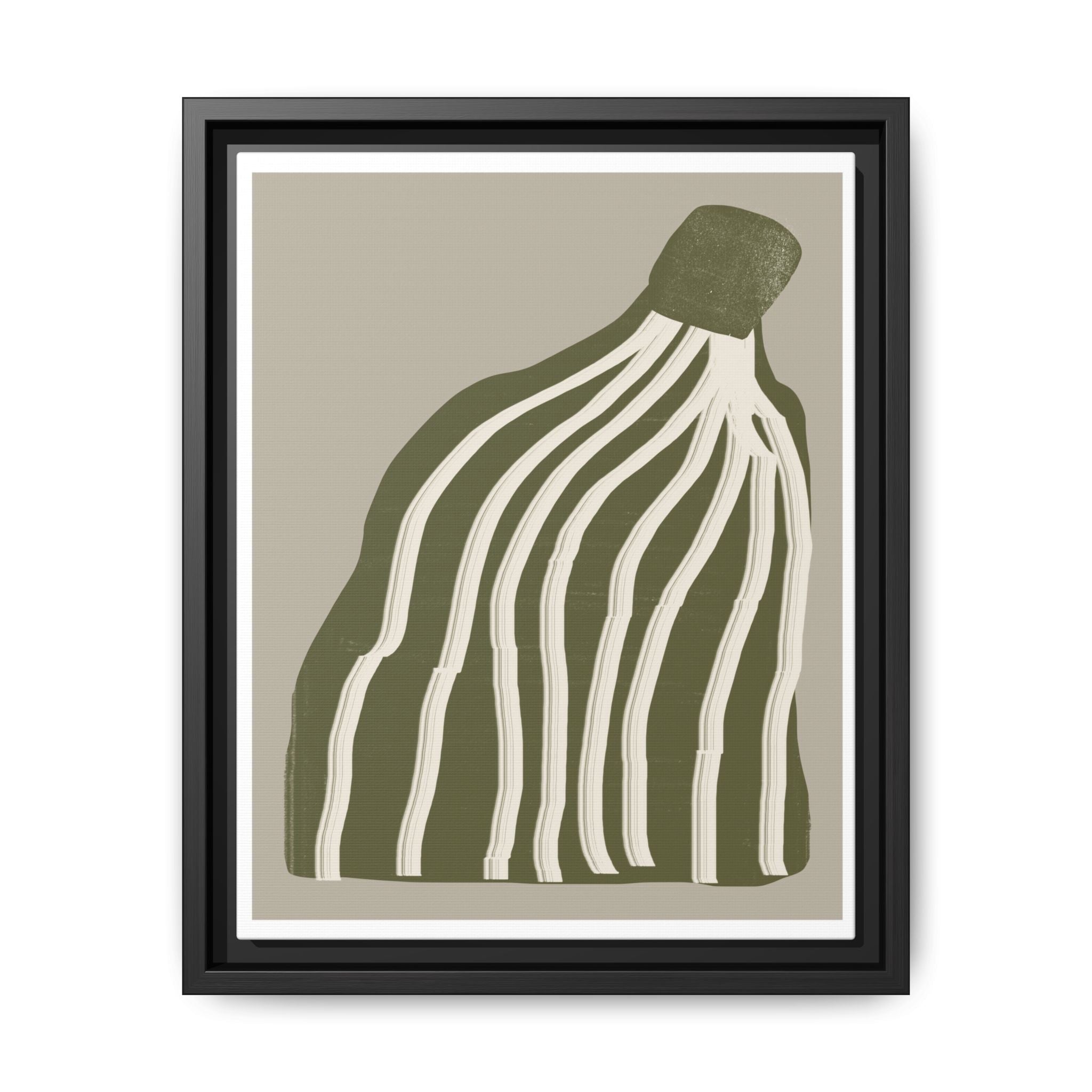 Olive Cascade Curves - Framed