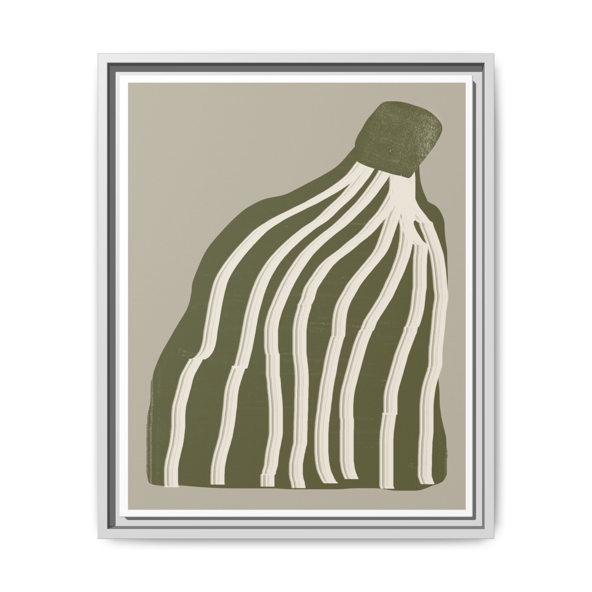 Olive Cascade Curves - Framed