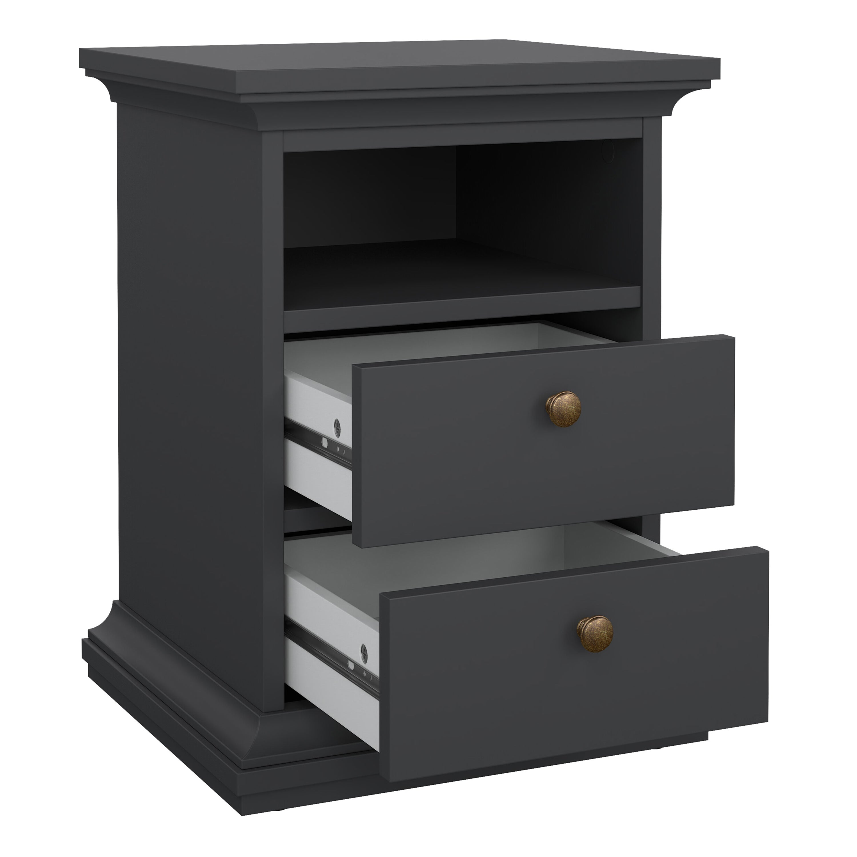 Paris Package - Bedside 2 Drawers + Chest of 4 Drawers + Wardrobe with 2 Doors Matt Grey