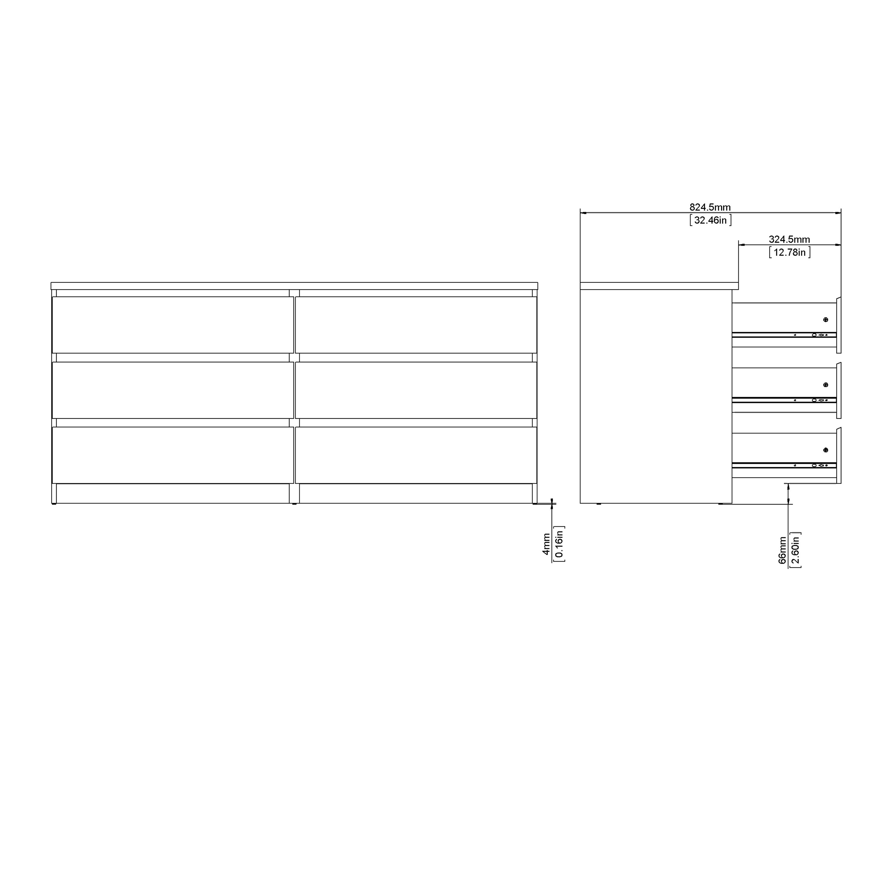 Naia Wide Chest of 6 Drawers (3+3) in White High Gloss