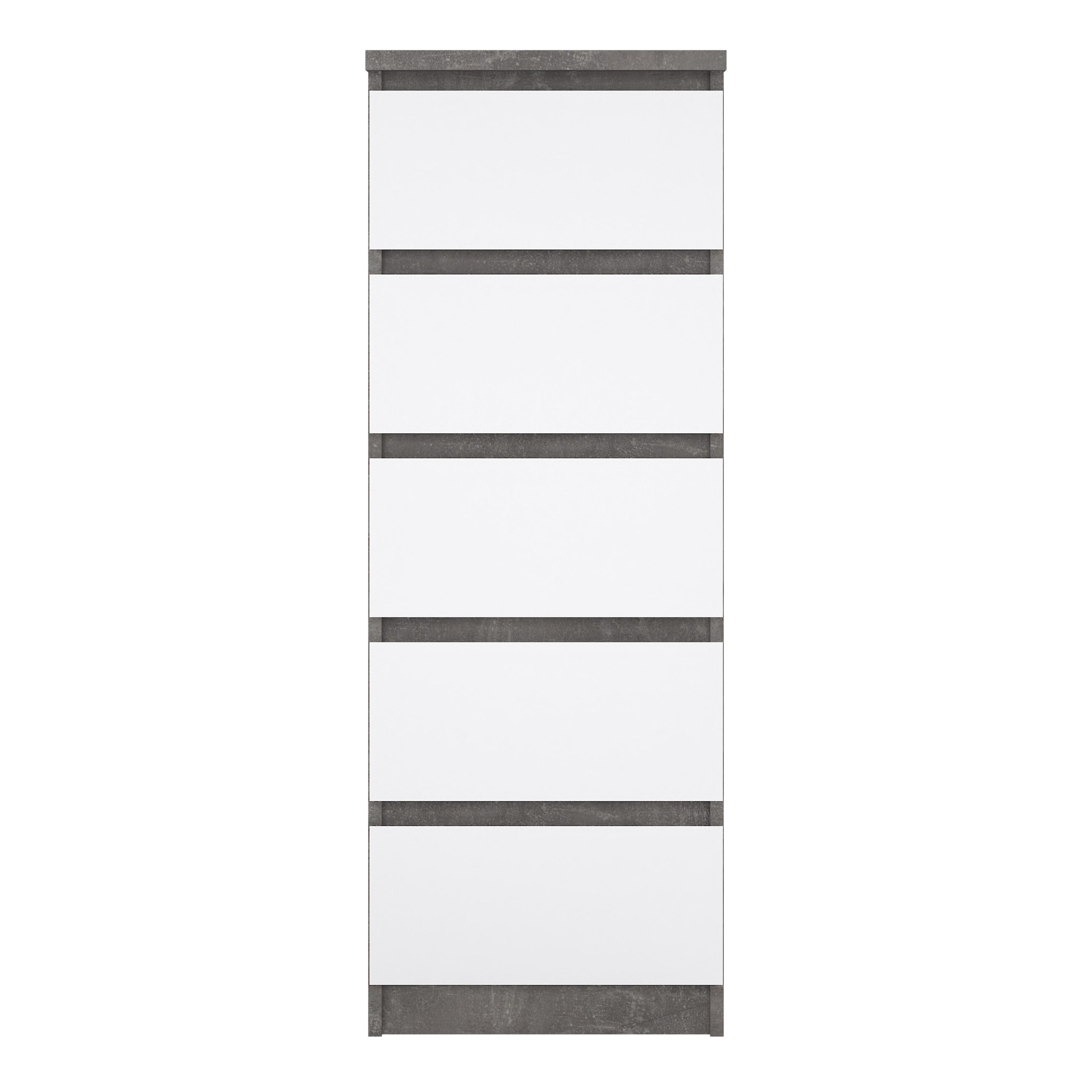 Naia Narrow Chest of 5 Drawers in Concrete and White High Gloss
