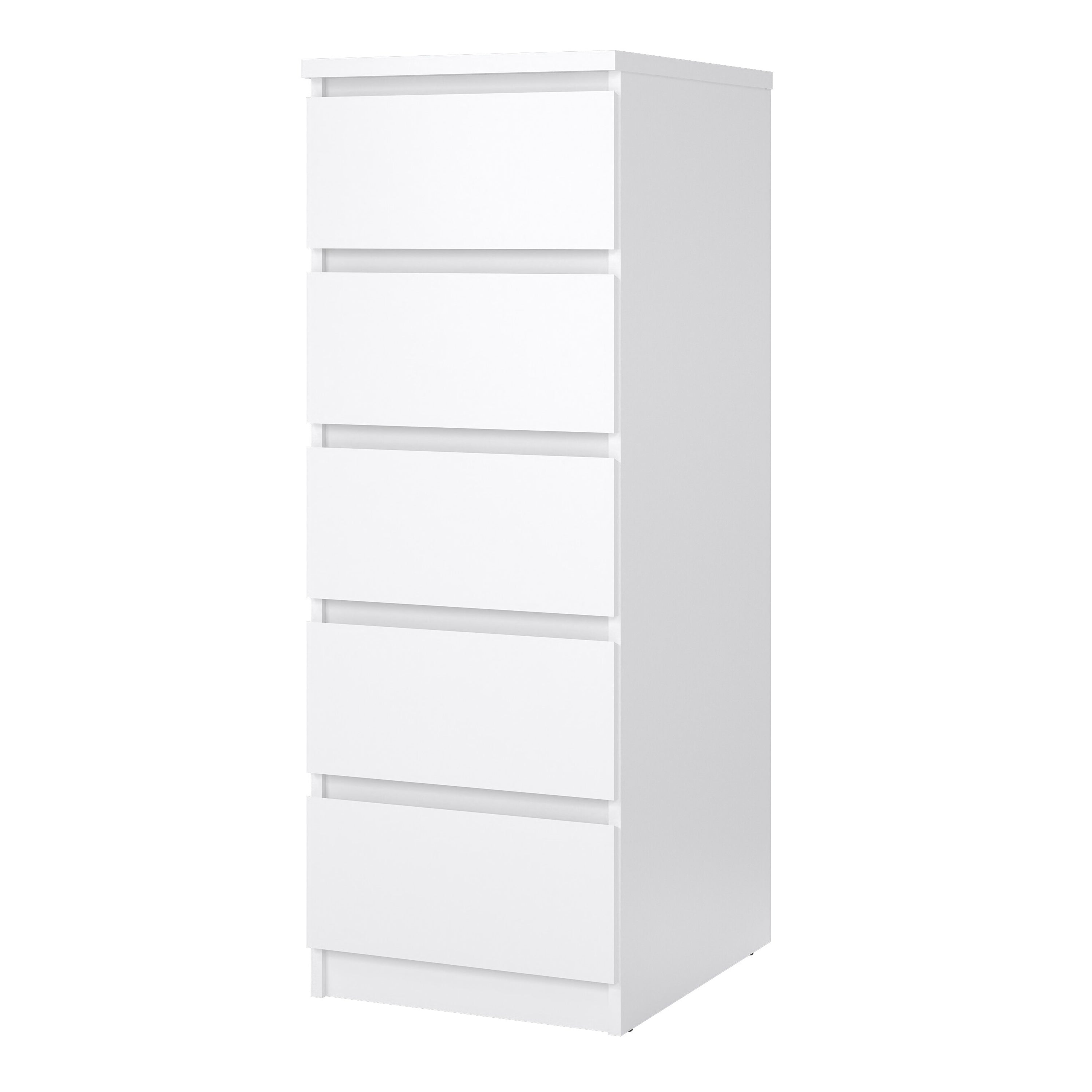 Naia Narrow Chest of 5 Drawers in White High Gloss