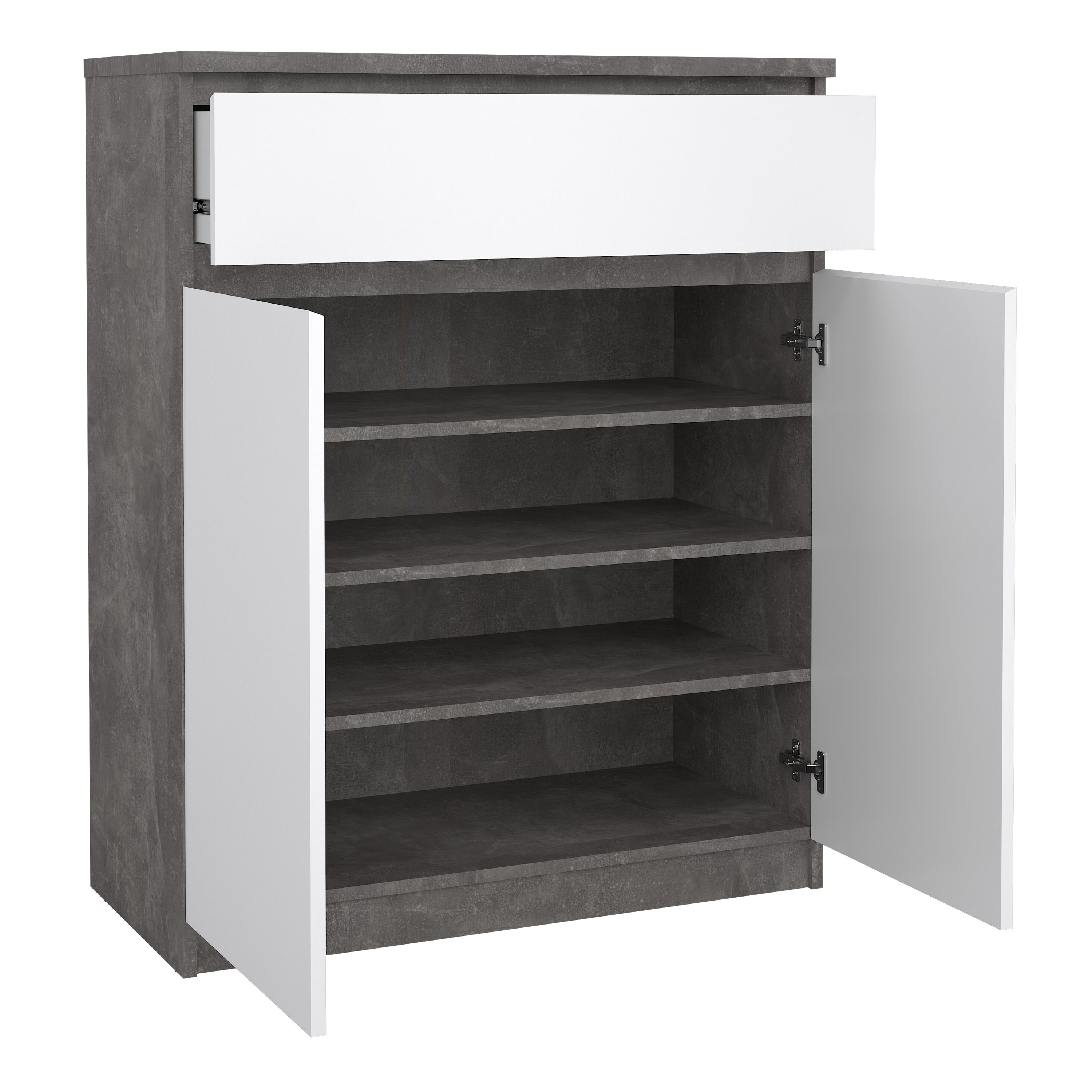 Naia Sideboard 1 Drawer 2 Doors in Concrete and White High Gloss