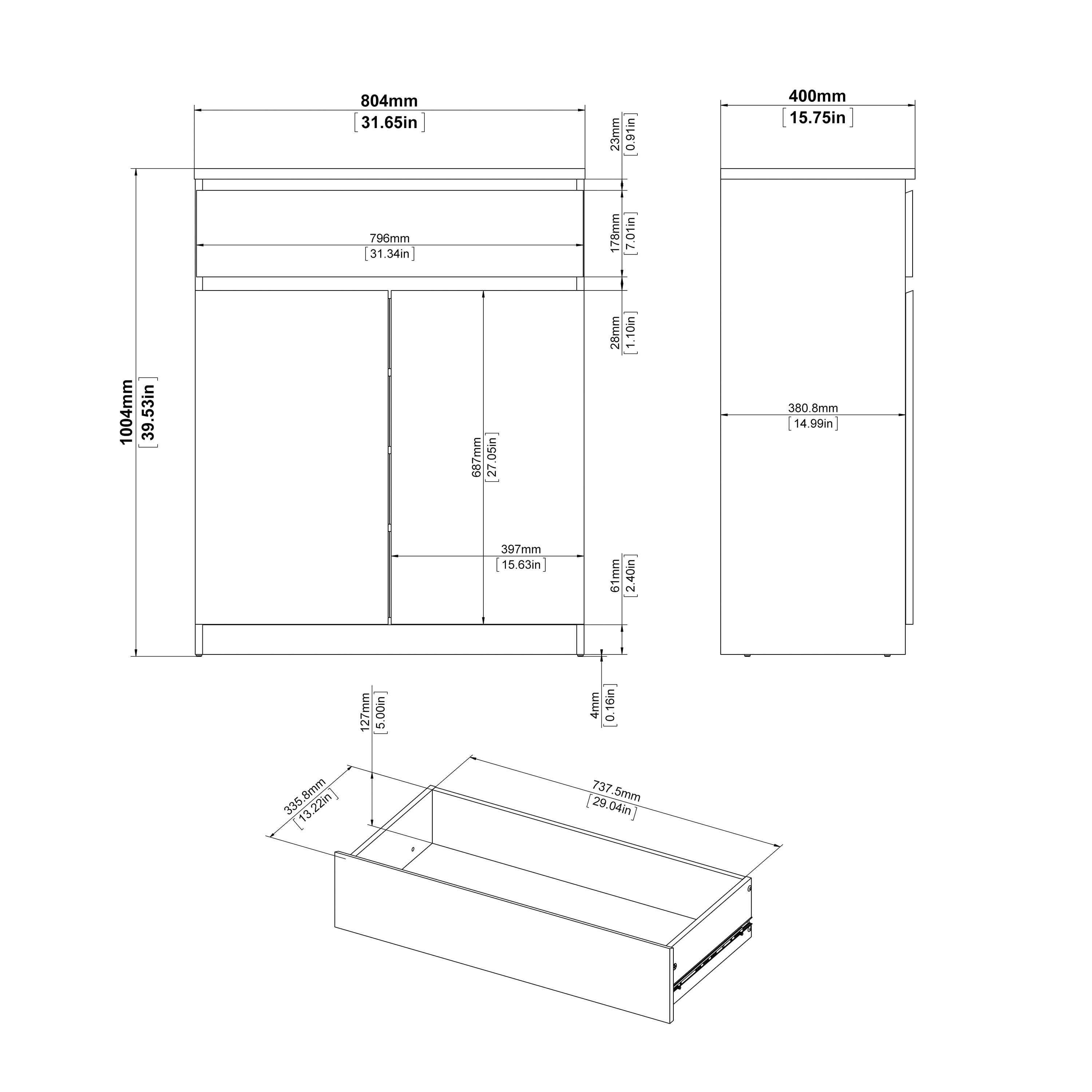 Naia Sideboard 1 Drawer 2 Doors in Concrete and White High Gloss