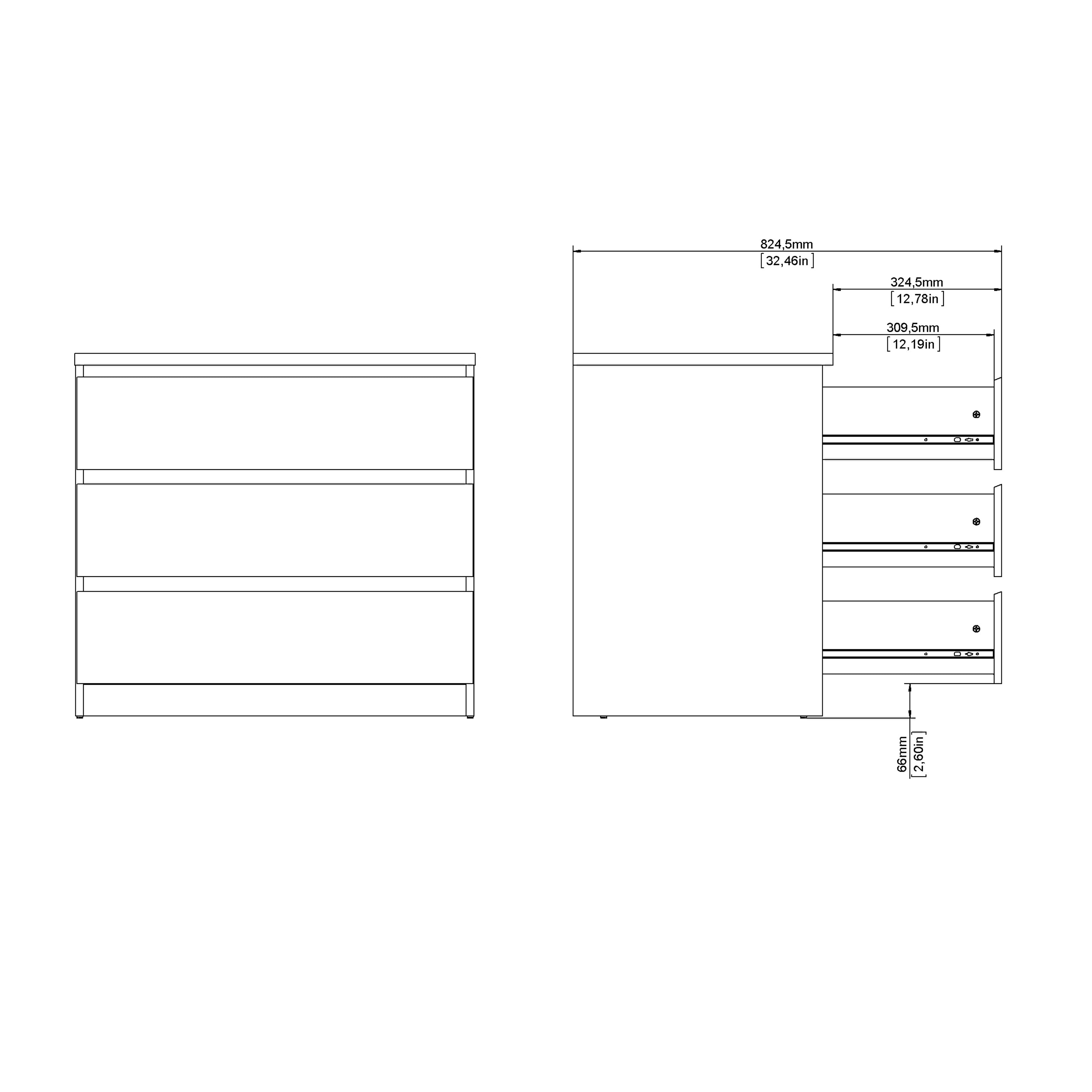 Naia Chest of 3 Drawers in White High Gloss