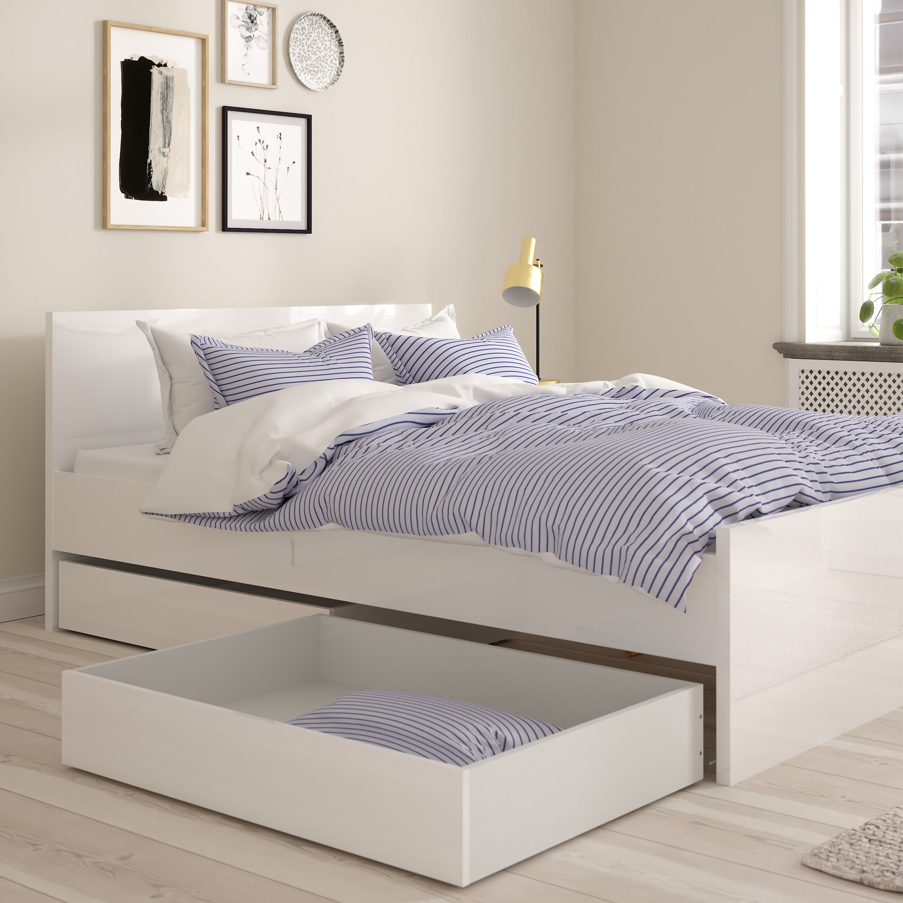 Naia Set of 2 Underbed Drawers (for Single or Double Beds) in White High Gloss