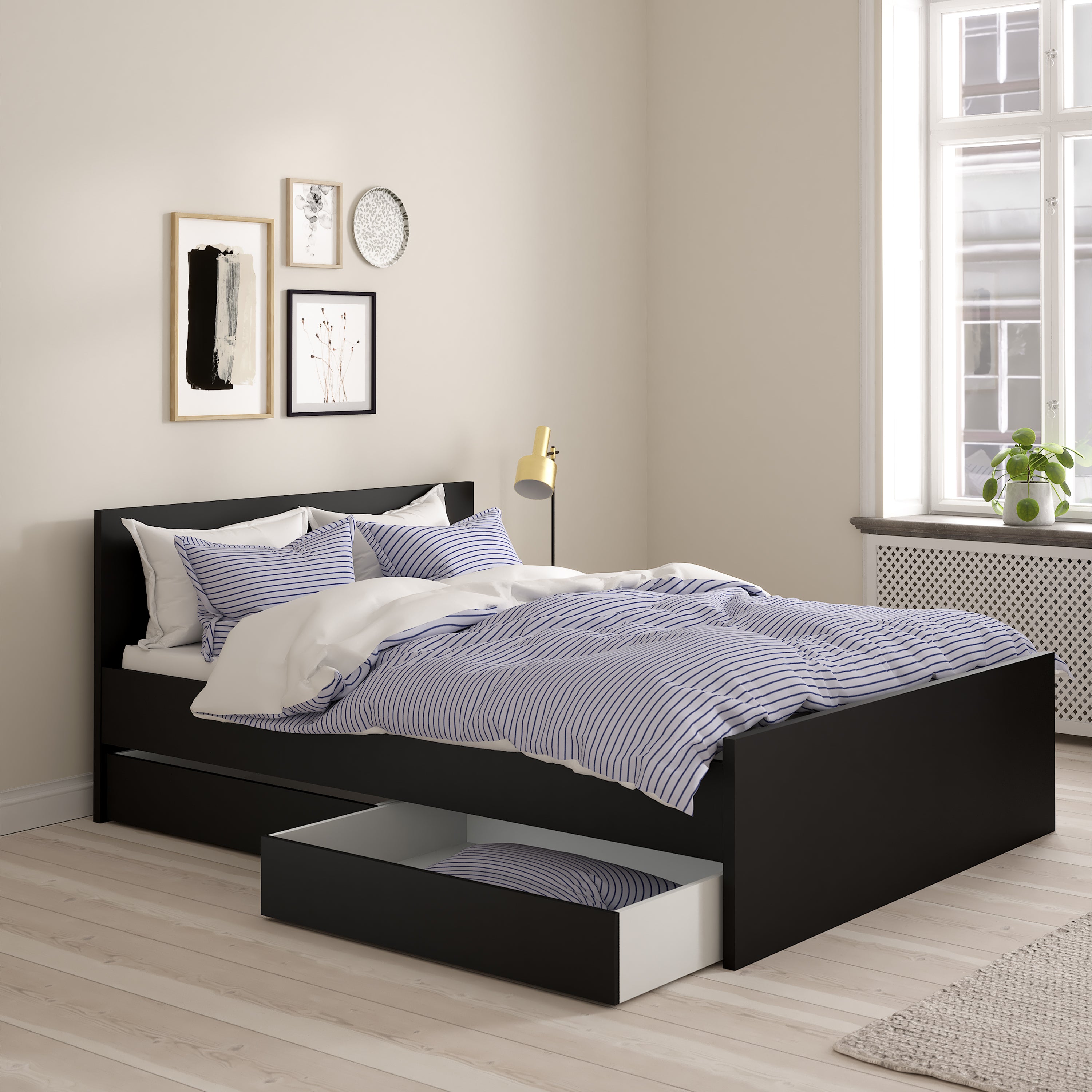 Naia Set of 2 Underbed Drawers (for Single or Double Beds) in Black Matt