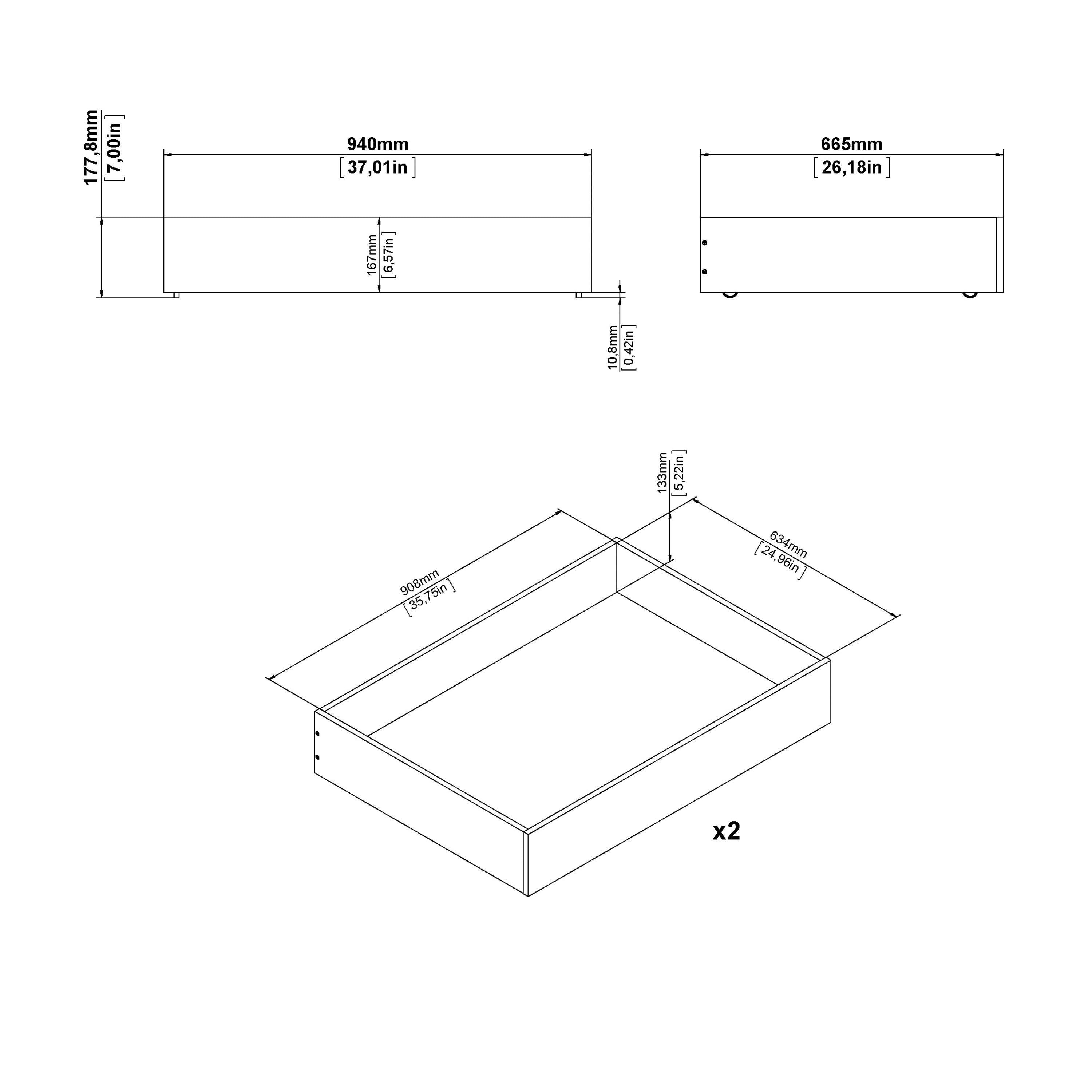 Naia Set of 2 Underbed Drawers (for Single or Double Beds) in Black Matt