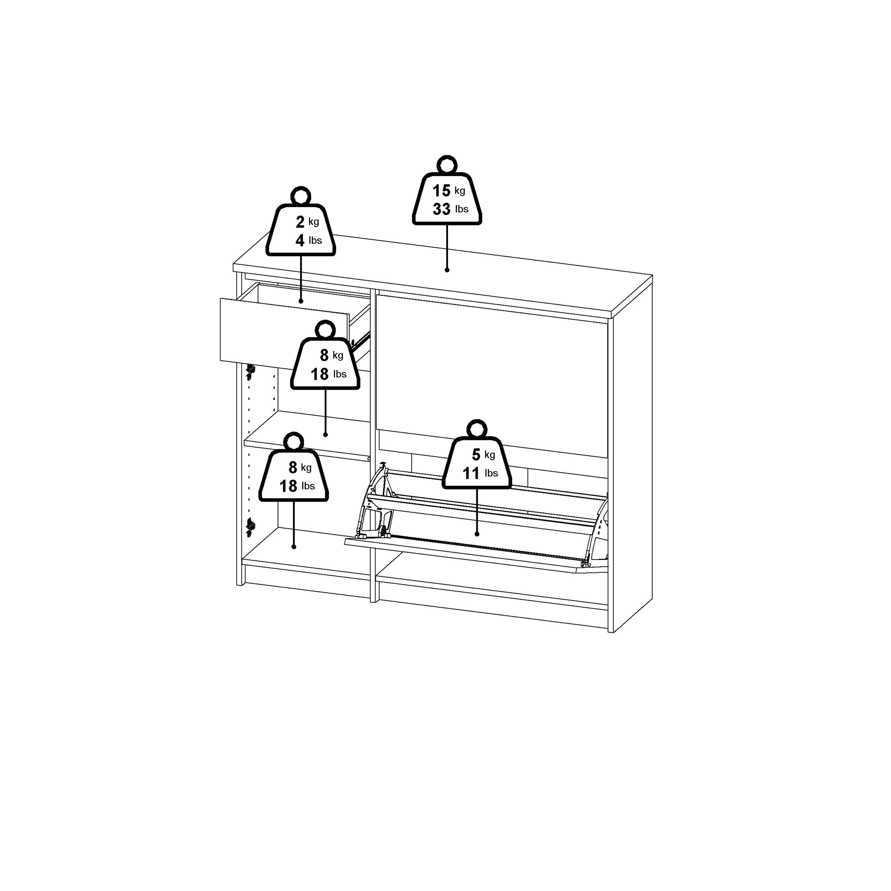 Naia Shoe Cabinet with 2 Flip Down Doors 1 Door and 1 Drawer in Jackson Hickory Oak