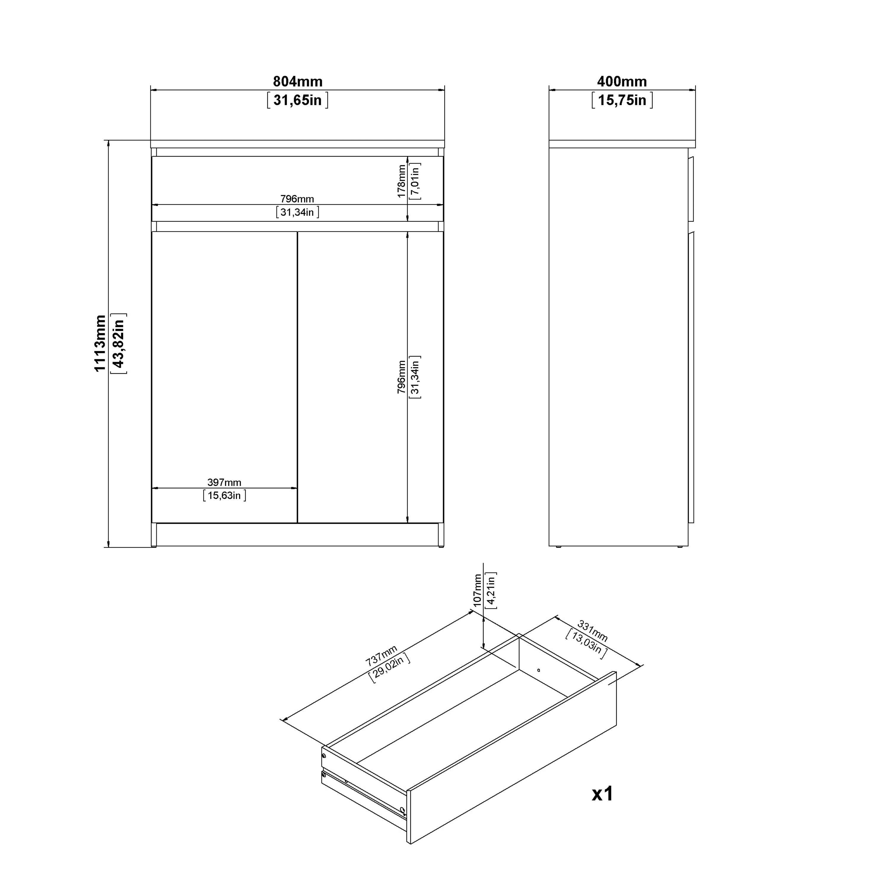 Naia Shoe Cabinet with 2 Doors 1 Drawer in Jackson Hickory Oak and White