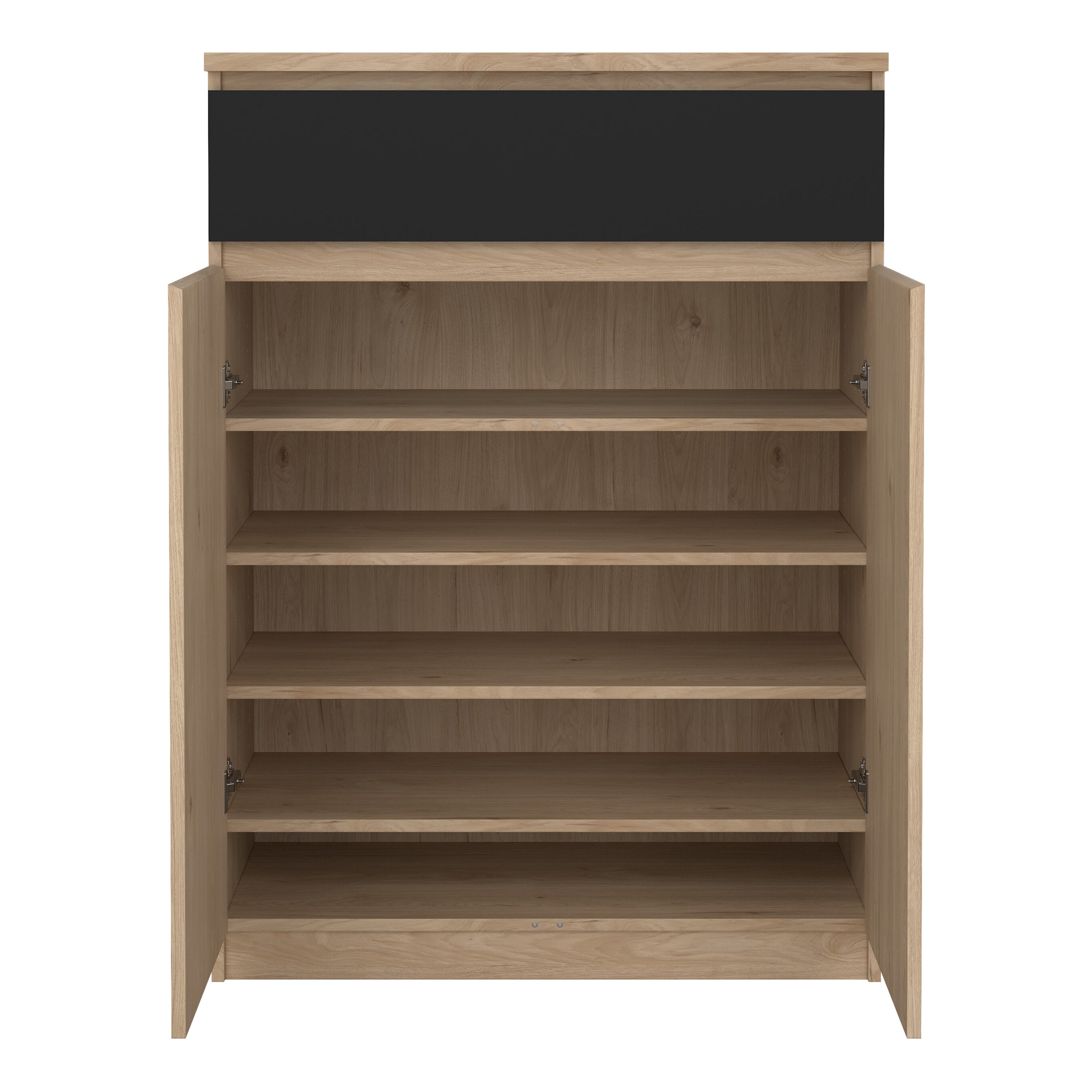 Naia Shoe Cabinet with 2 Doors 1 Drawer in Jackson Hickory Oak and Black