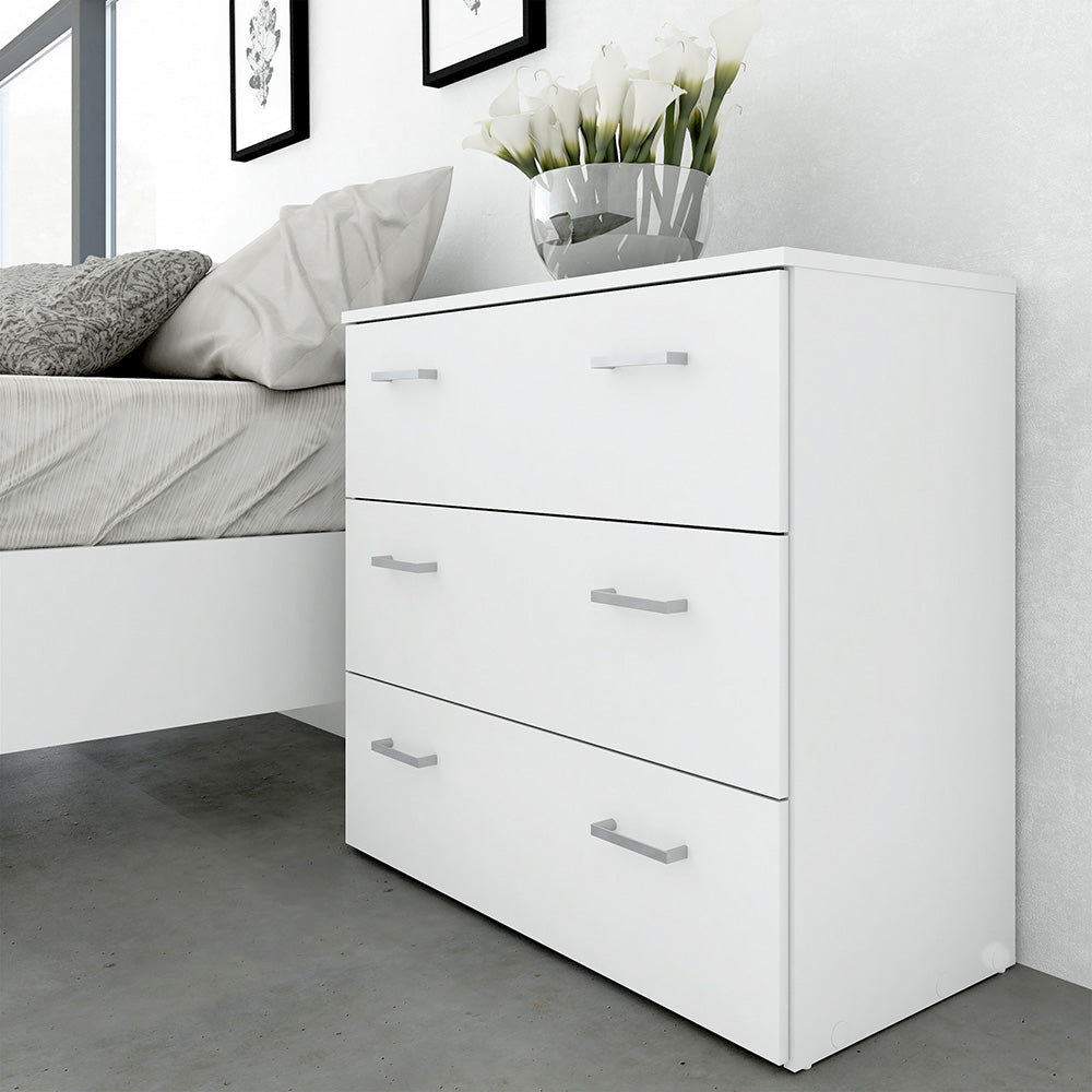 Space Package - Bedside 1 Drawer + Chest of 3 Drawers + Wardrobe with 2 Doors in White