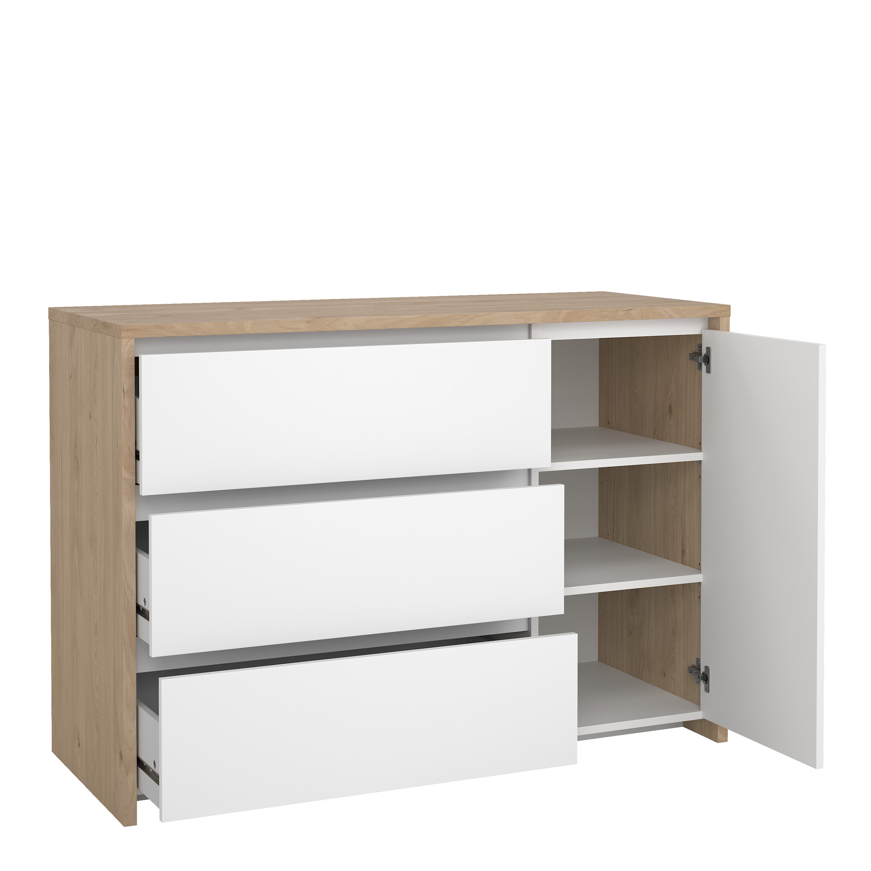 Next Sideboard with 1 door and 3 drawers Jackson Hickory White high gloss