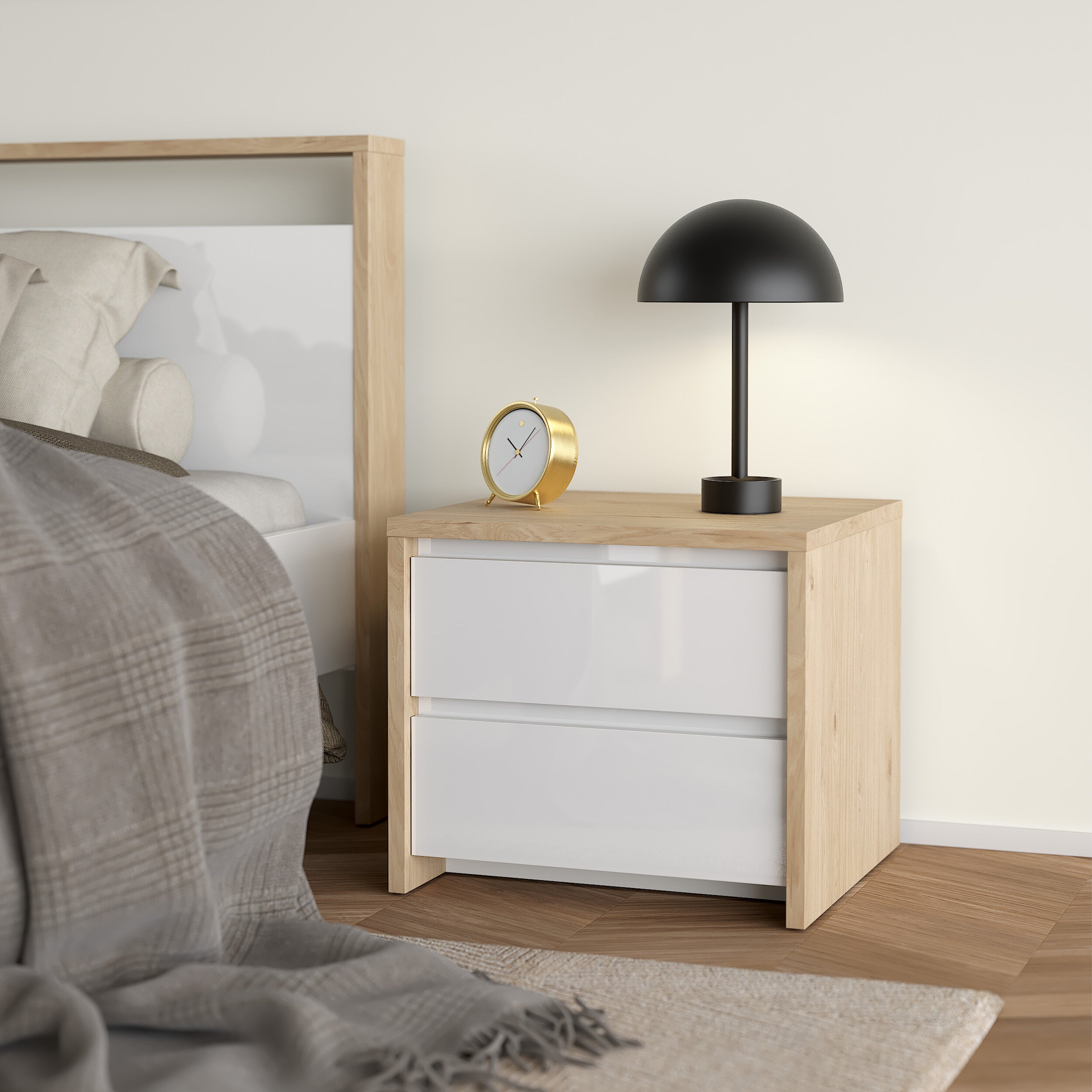 Next Nightstand 2 drawers Jackson Hickory White high gloss